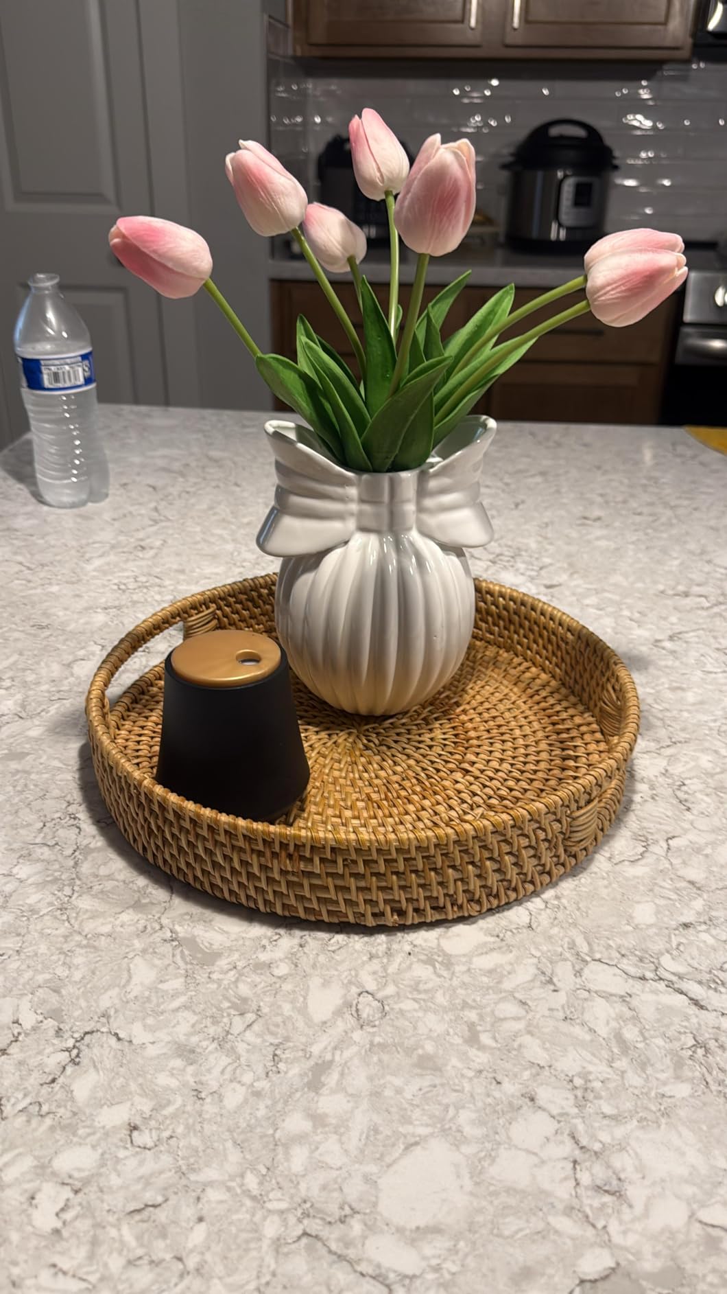 Round Rattan Serving Tray with Handles, 2 Hand Woven Basket, Home Decor Organizer Tray for Breakfast, Tea, Snack, Fruit, Coffee, Storage (Large + Medium) customer photo 1