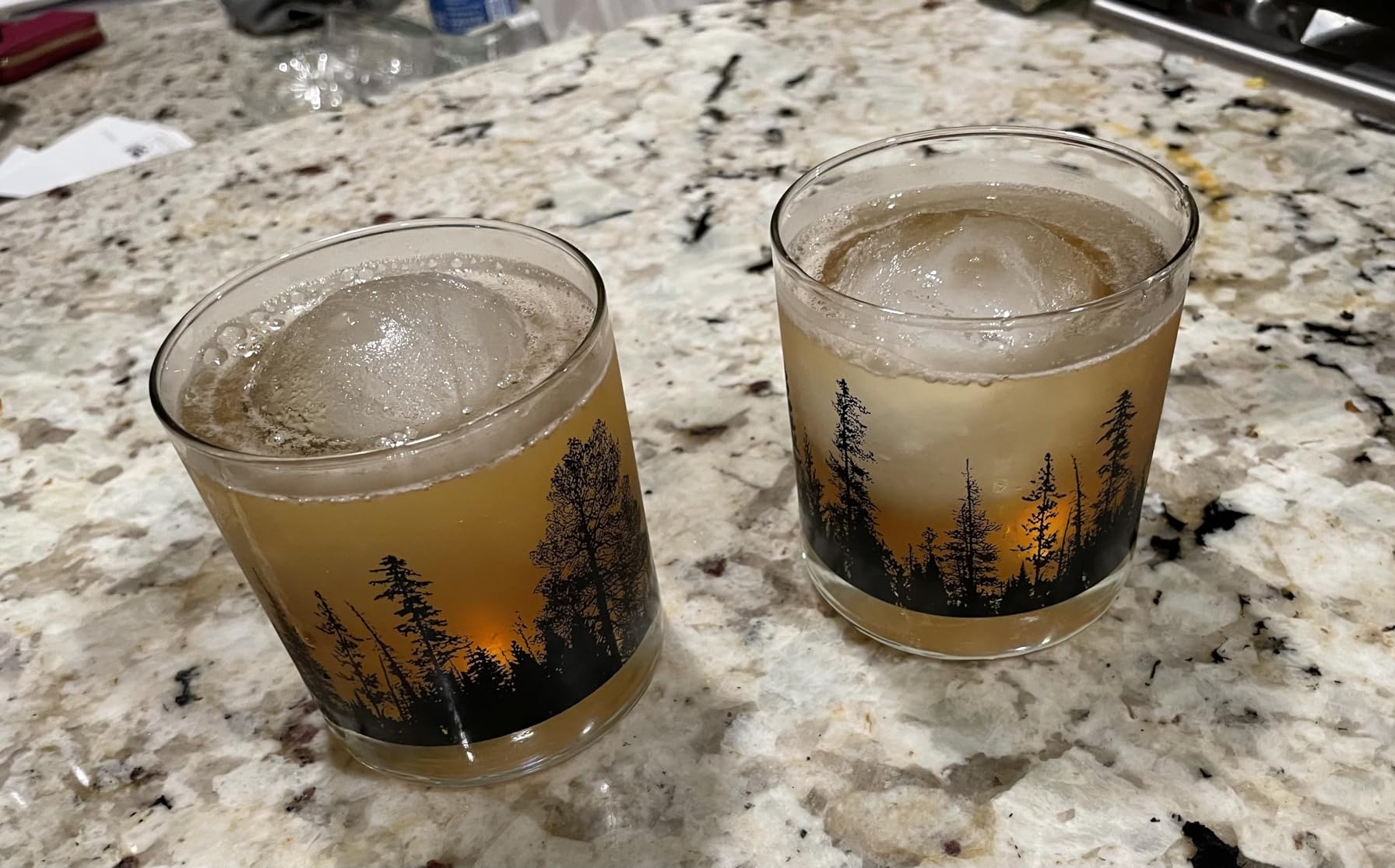Black Lantern Whiskey Glasses Set of 2 - 11oz Heavy Base Old Fashioned Rocks Glass - Screen Printed Design with Gift Box (Forest & Clouds) customer photo 2