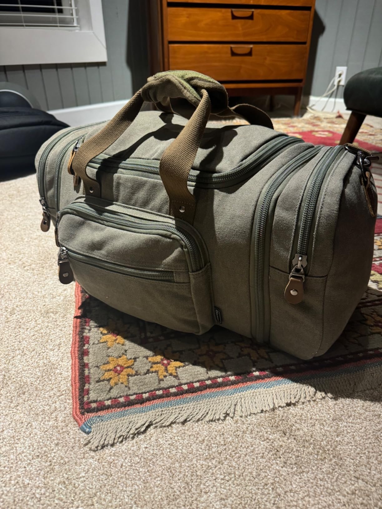 Gonex Canvas Duffle Bag for Travel 50L Expandable Duffel Weekend Overnight Bag men (Dark Gray) customer photo 1
