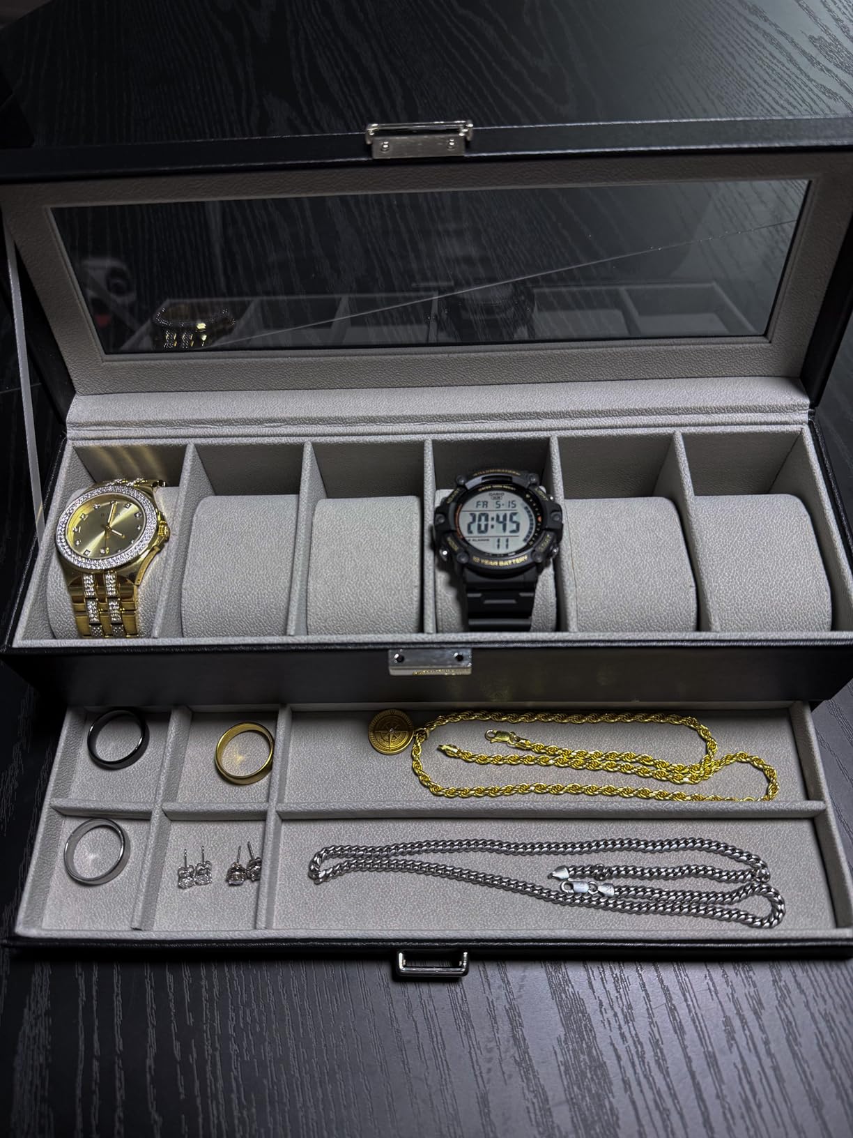 ProCase Watch Box, Fathers Day Gift for Dad, 6 Slot Watches Display Case with Drawer, Mens Watch Case with Glass Lid, 2-Layer Mens Jewelry Organizer Storage Holder -6 Slot, Espresso customer photo 1
