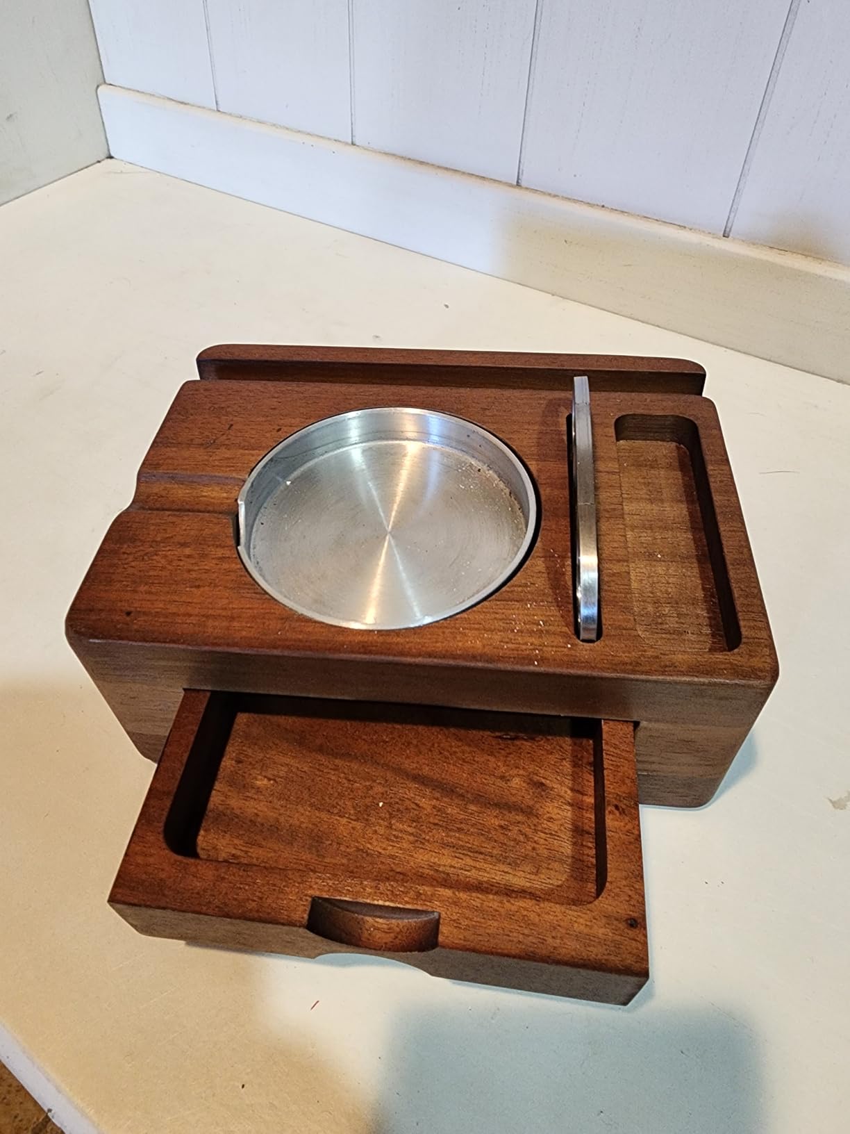 Tesonway Cigar Ashtray, Wooden Cigar Ashtrays with Cigar Cutter, Phone Tablet Holder, Cigar Holder, Accessories Drawer and Lighter Slot, Home Bar Outdoor Ashtray, Great Cigar Accessories Gift for Men customer photo 1