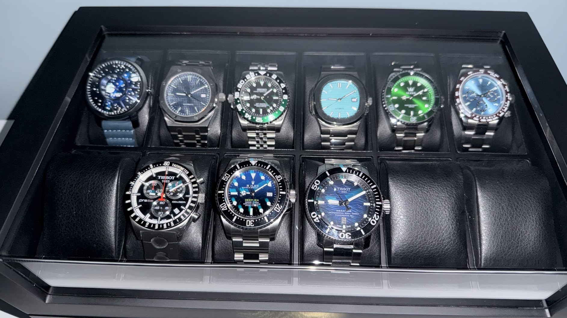 High End Watch Box for Men, 12 Slot Wooden Watch Case With Drawer, Watch Display Box with Glass Lid, 2-Layer Watch Holder for Jewelry and Watch Storage for Men Women, Ideal for Gift (With Gift Box) customer photo 2