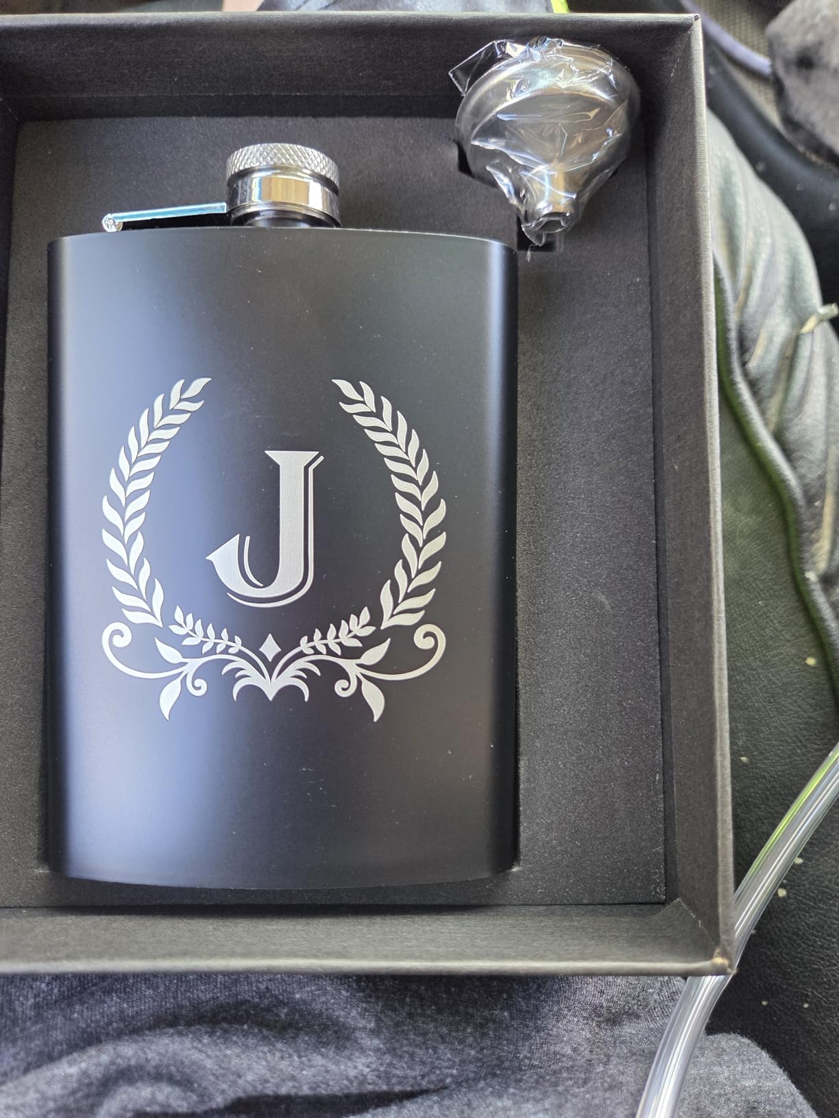 ELEGANTPARK Hip Flasks for Liquor for Men with Initials Monogrammed Gifts for Men Birthday Personalized Gifts for Him Groomsmen Dad Engraved Hip Flask with Funnel 8 OZ Letter J customer photo 2