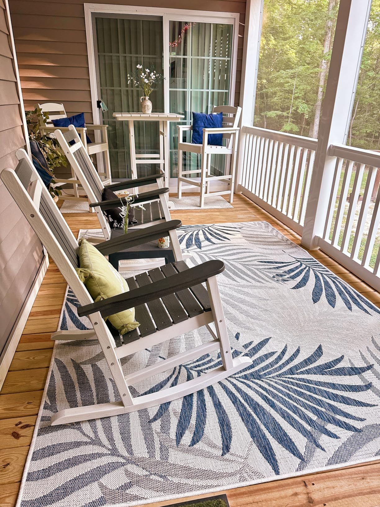 SERWALL Balcony Adirondack Chairs and Table 3 Pieces Set, Adirondack Bar Height Chairs Set of 2 and Bar Table, Outdoor Bar Stools Set for Bistro, Poolside, Backyard, Blue customer photo 1