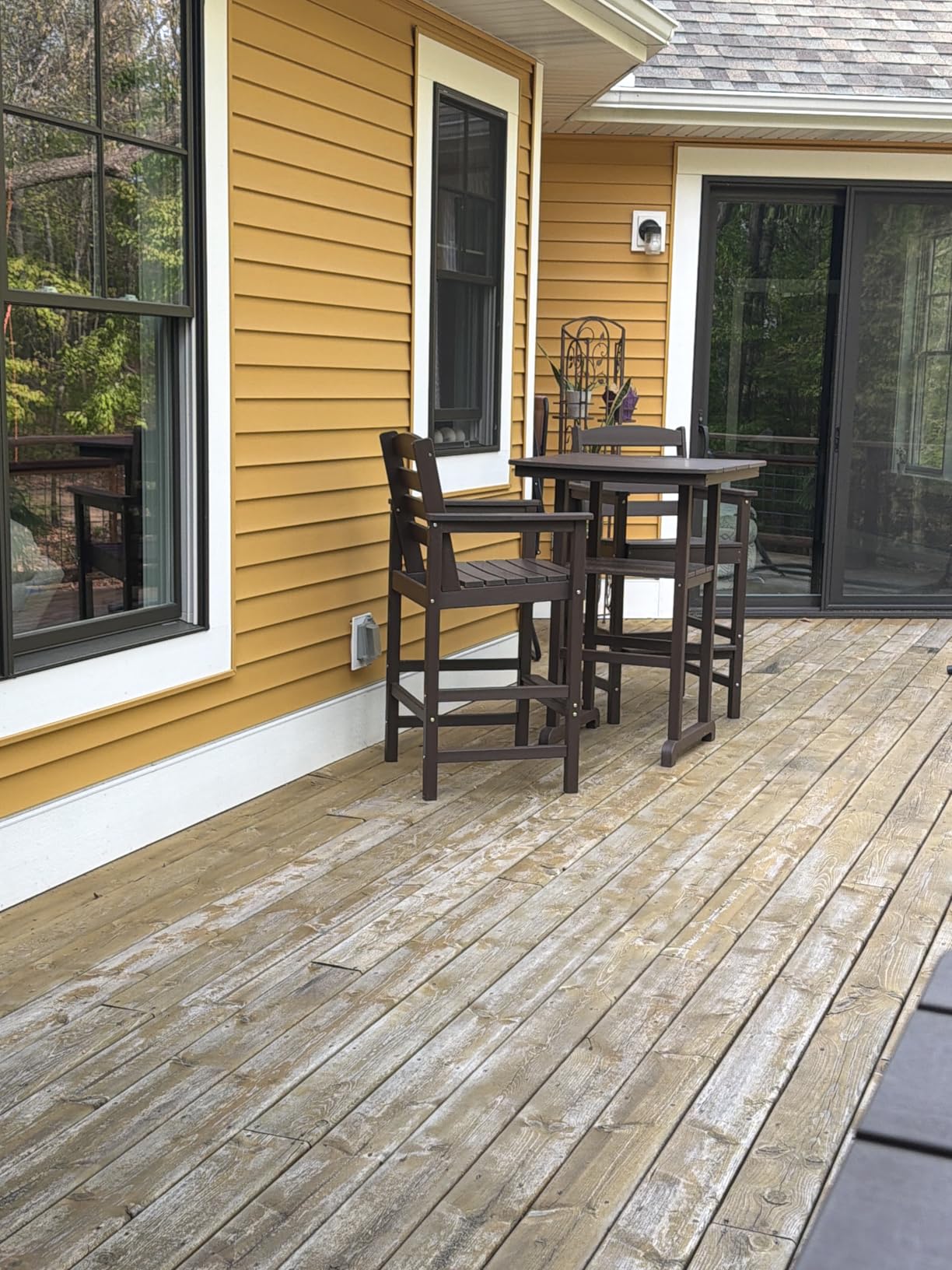 SERWALL Balcony Adirondack Chairs and Table 3 Pieces Set, Adirondack Bar Height Chairs Set of 2 and Bar Table, Outdoor Bar Stools Set for Bistro, Poolside, Backyard, Blue customer photo 2