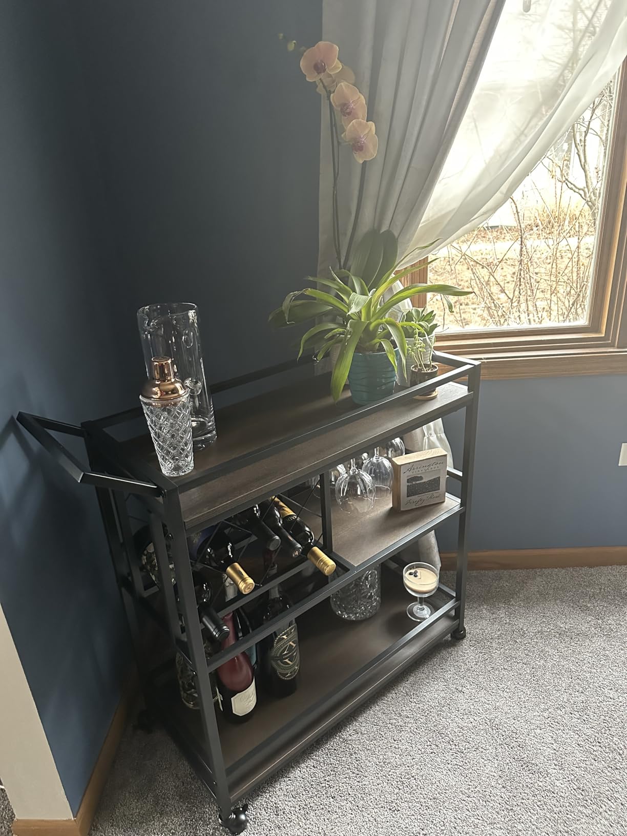 FATORRI Bar Cart Gold, Home Bar Serving Cart with Wine Rack and Glasses Holder, Wine Carts on Wheels with 3 Tier Mirrored Shelves for Liquor and Beverage (Gold) customer photo 1