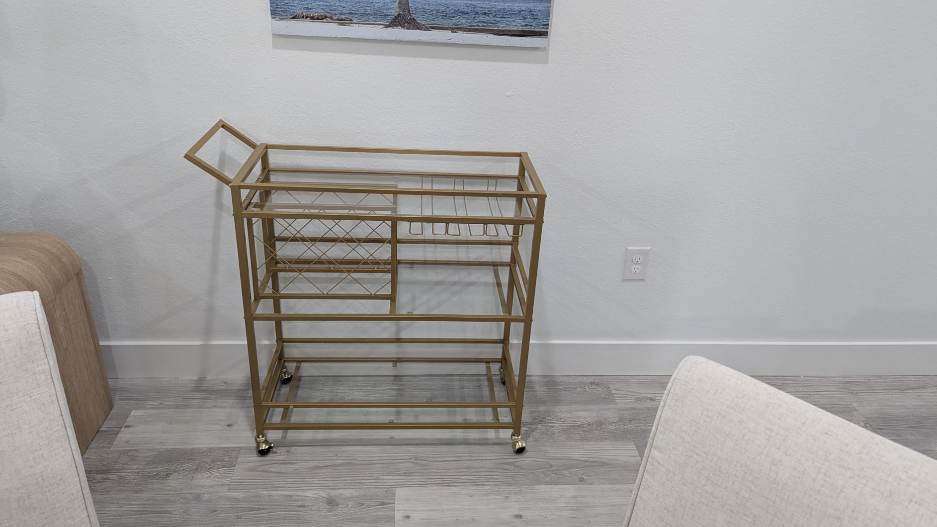 FATORRI Bar Cart Gold, Home Bar Serving Cart with Wine Rack and Glasses Holder, Wine Carts on Wheels with 3 Tier Mirrored Shelves for Liquor and Beverage (Gold) customer photo 2