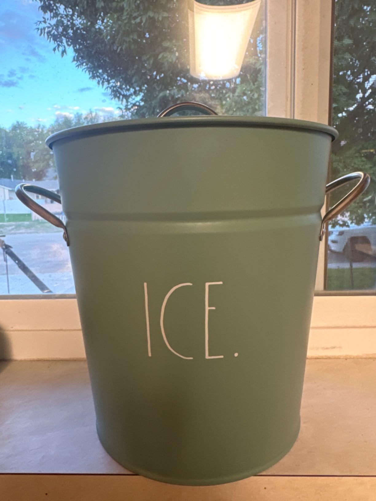 Rae Dunn Ice Bucket with Scoop - Stainless Steel Bucket with Handle, Lid and Ice Scooper - 4 Qt. Storage Bin for Ice Cubes for Bars, Parties, Backyard Barbeques, Picnics, and Camping (Sage) customer photo 1