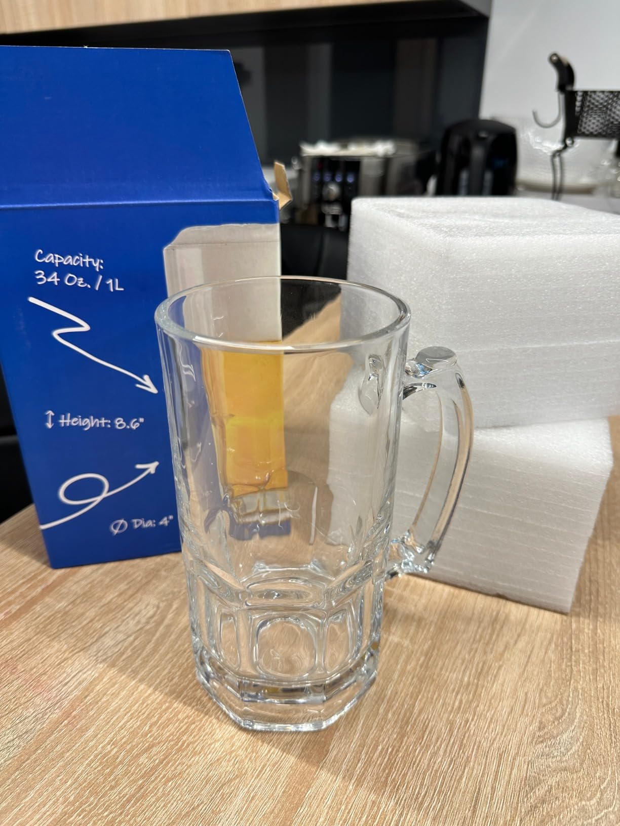 Glass Beer Mugs with Handle - 34 fl. oz. / 1L - Large and Heavy Beer Stein - Set of 2 customer photo 1