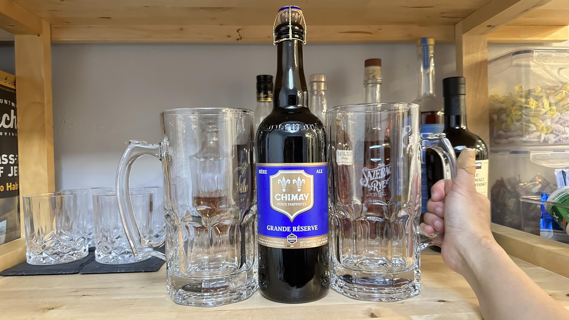 Glass Beer Mugs with Handle - 34 fl. oz. / 1L - Large and Heavy Beer Stein - Set of 2 customer photo 2