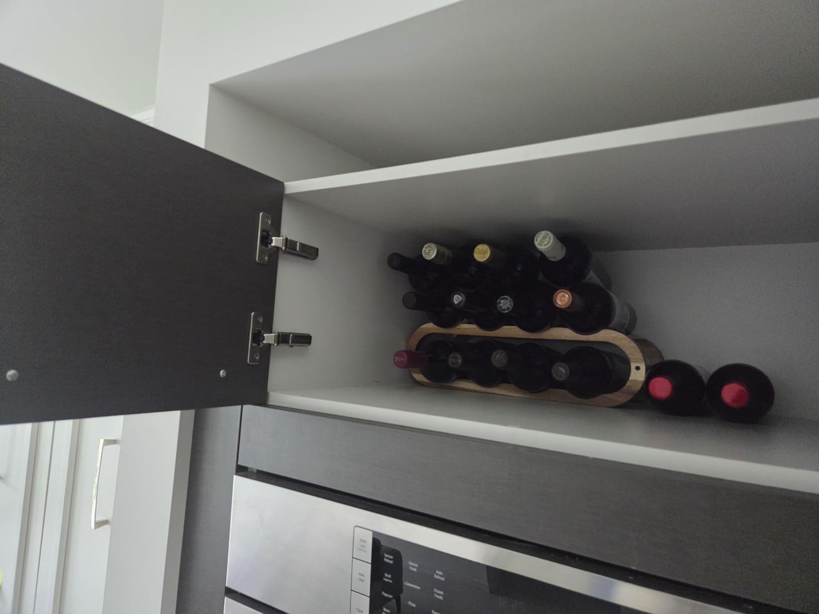 Navtcow Wine Rack and Water Bottle Organizer 2 in 1 for Cabinet and Countertop - Adjustable in 2 Sizes (Acacia Wood 2 Tier) customer photo 2