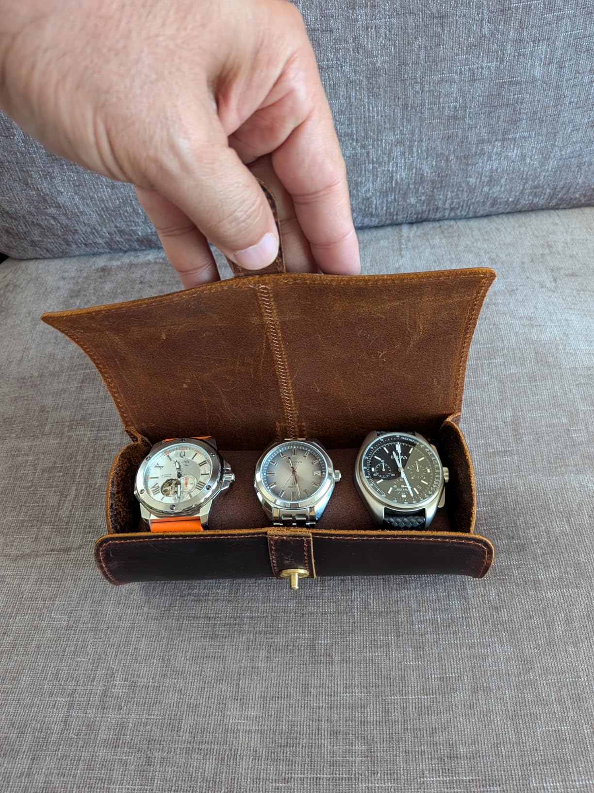 Acidea Genuine Leather Watch Roll Case - Travel Case for 3 Watches, Men's Accessories customer photo 2