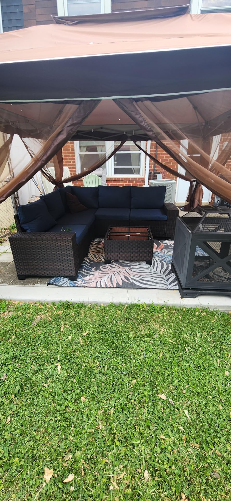 Outdoor Patio Furniture Set, 6 Pieces Outdoor Sectional Furniture High Backrest Patio Sofa, All-Weather PE Rattan Patio Conversation Set with Coffee Table & Cushions (Dark Blue) customer photo 1