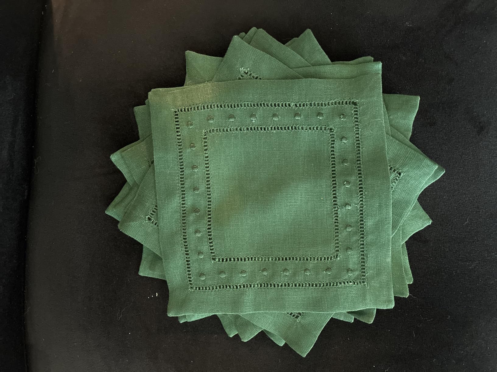 Linen Cocktail Napkins 6 x 6 inch - 100% Pure Linen Natural Napkins Cloth with Embroidered Dot Set of 12 - Hemstitch Coaster Napkin Washable for Summer customer photo 1