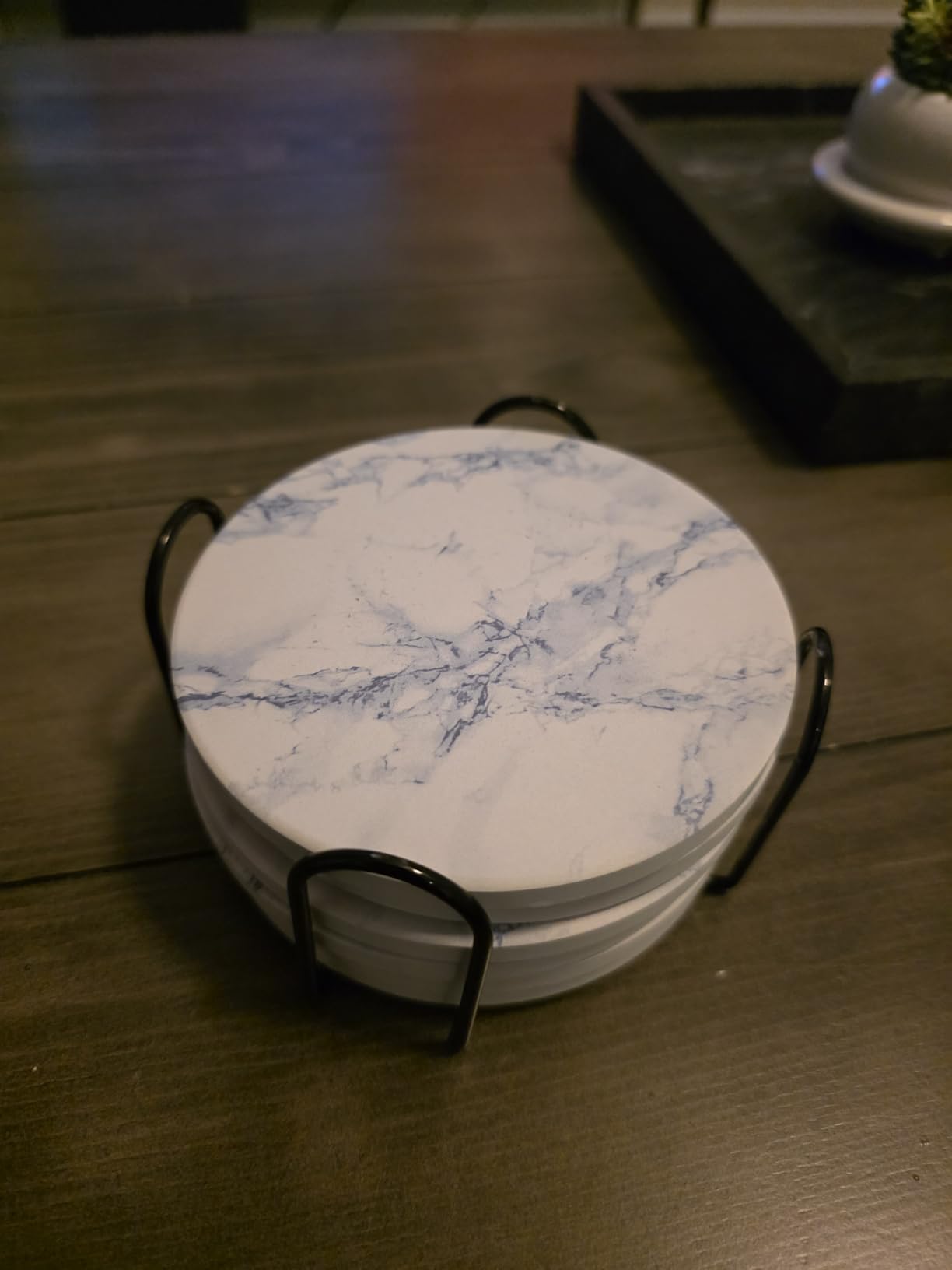 6Pcs Drink Coasters with Holder, Marble Style Ceramic Drink Coaster, Absorbent Coasters Set Suitable for Kinds of Cups, Modern Style Coaster for Coffee Table, 4 Inches customer photo 1
