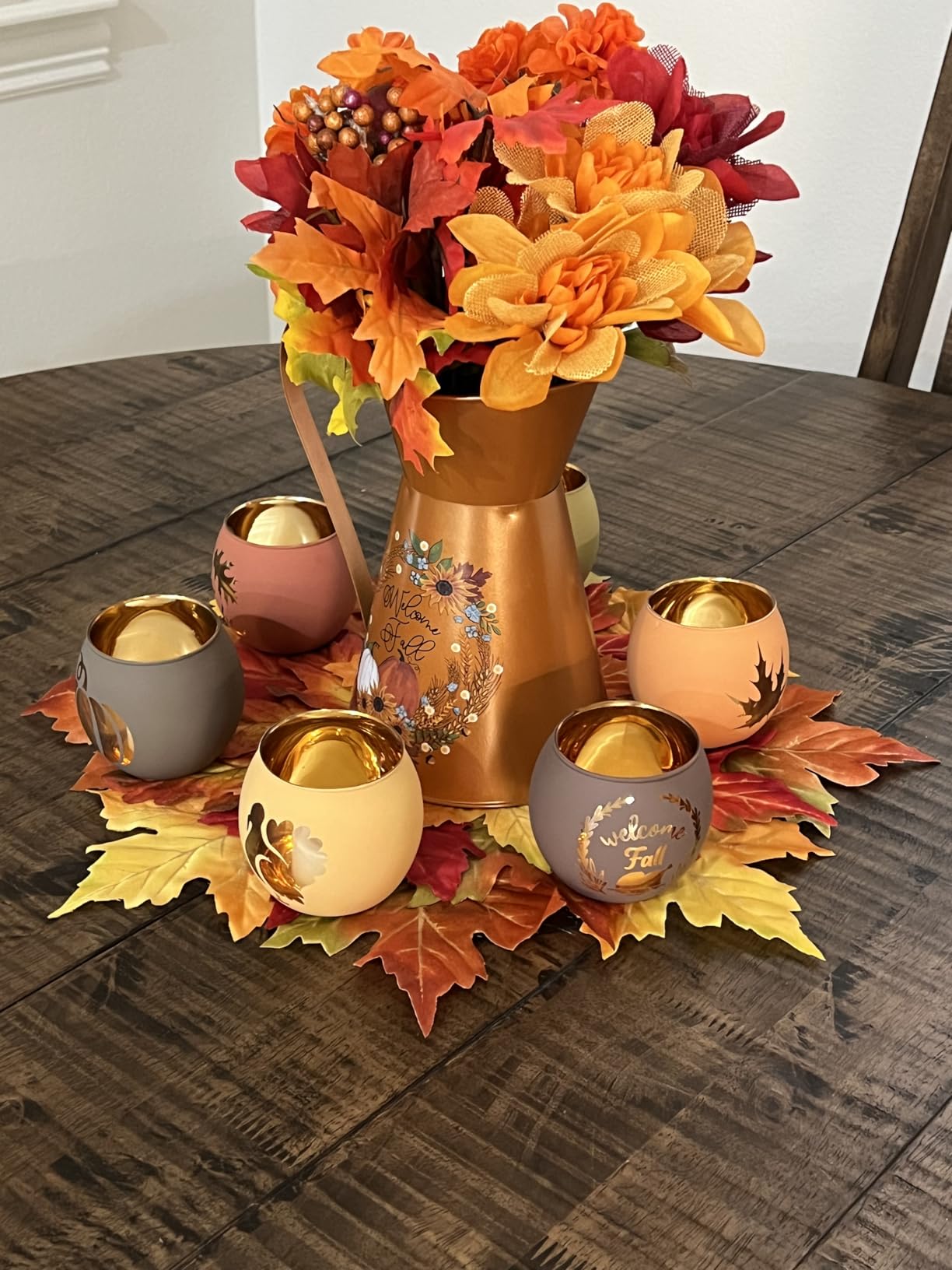 Thanksgiving Votive Candle Holder Set of 6, Glass Votives Holder with 6 Laser Engraving Patterns, Tealight Holders Bulk for Fall Table Centerpiece Decor customer photo 1