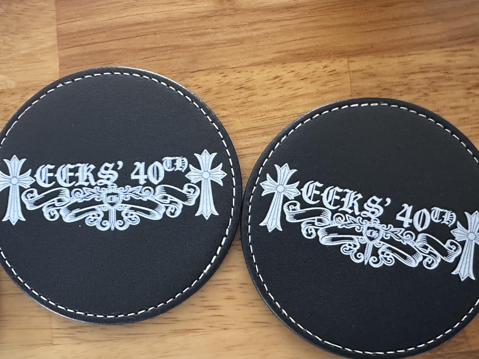Personalized Coasters, Custom Set of 6 Leather Coaster for Drinks with Holder, DIY Name/Photo/Logo, Non-Slip, Heat Resistant, Waterproof for Coffee Table Bar Beer Wine Cup Housewarming customer photo 1