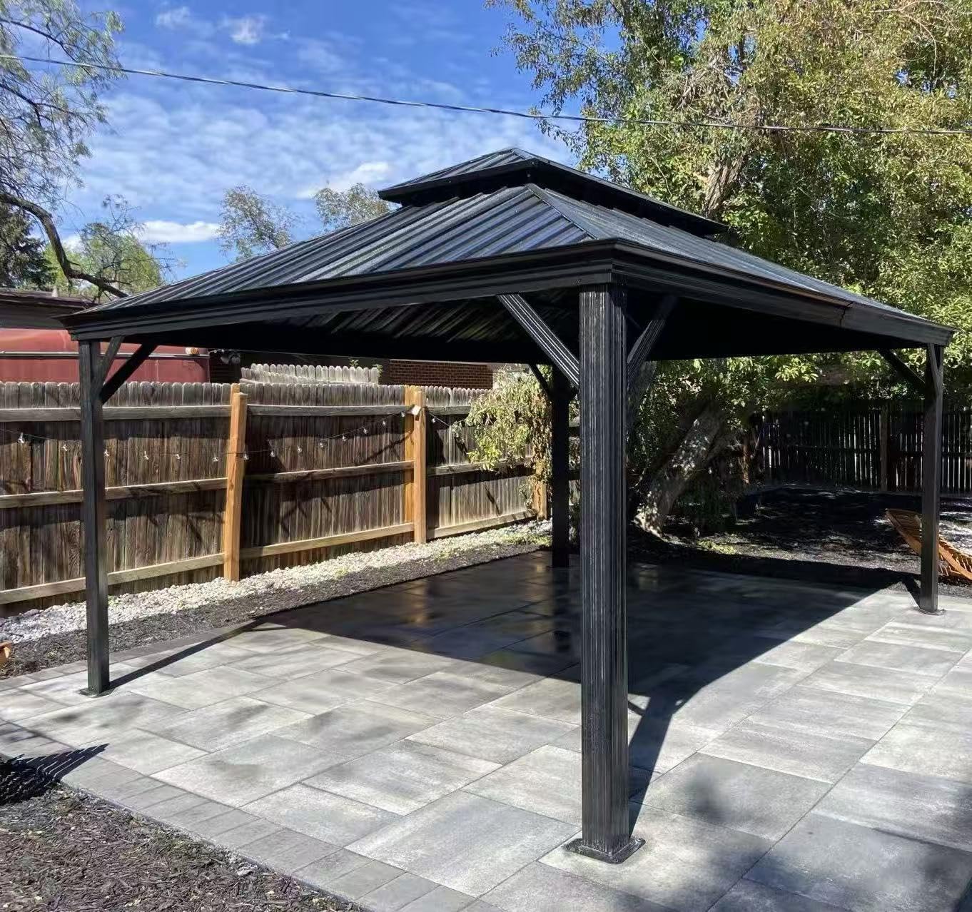 Aoxun 12' X 16' Hardtop Gazebo with Drainage System, Aluminum Outdoor Gazebo with Galvanized Steel Double Roof, Patio Permanent Metal Pavilion with Netting, for Garden, Deckyard, Grey customer photo 1