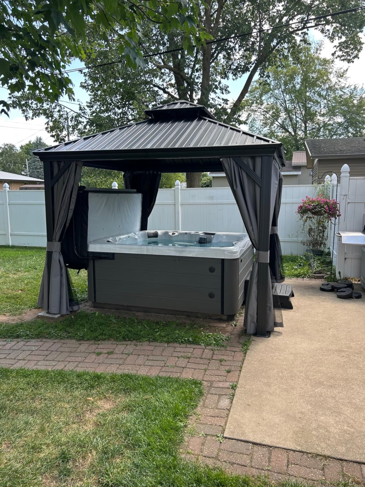 Kozyard Caesar 10'x12' Hardtop Gazebo - Permanent Metal Pavilion with Netting and Shaded Curtains for Patio, Backyard, and Deck - Galvanized Steel Outdoor Aluminum Canopy, Double Roof Gazebo (Brown) customer photo 1