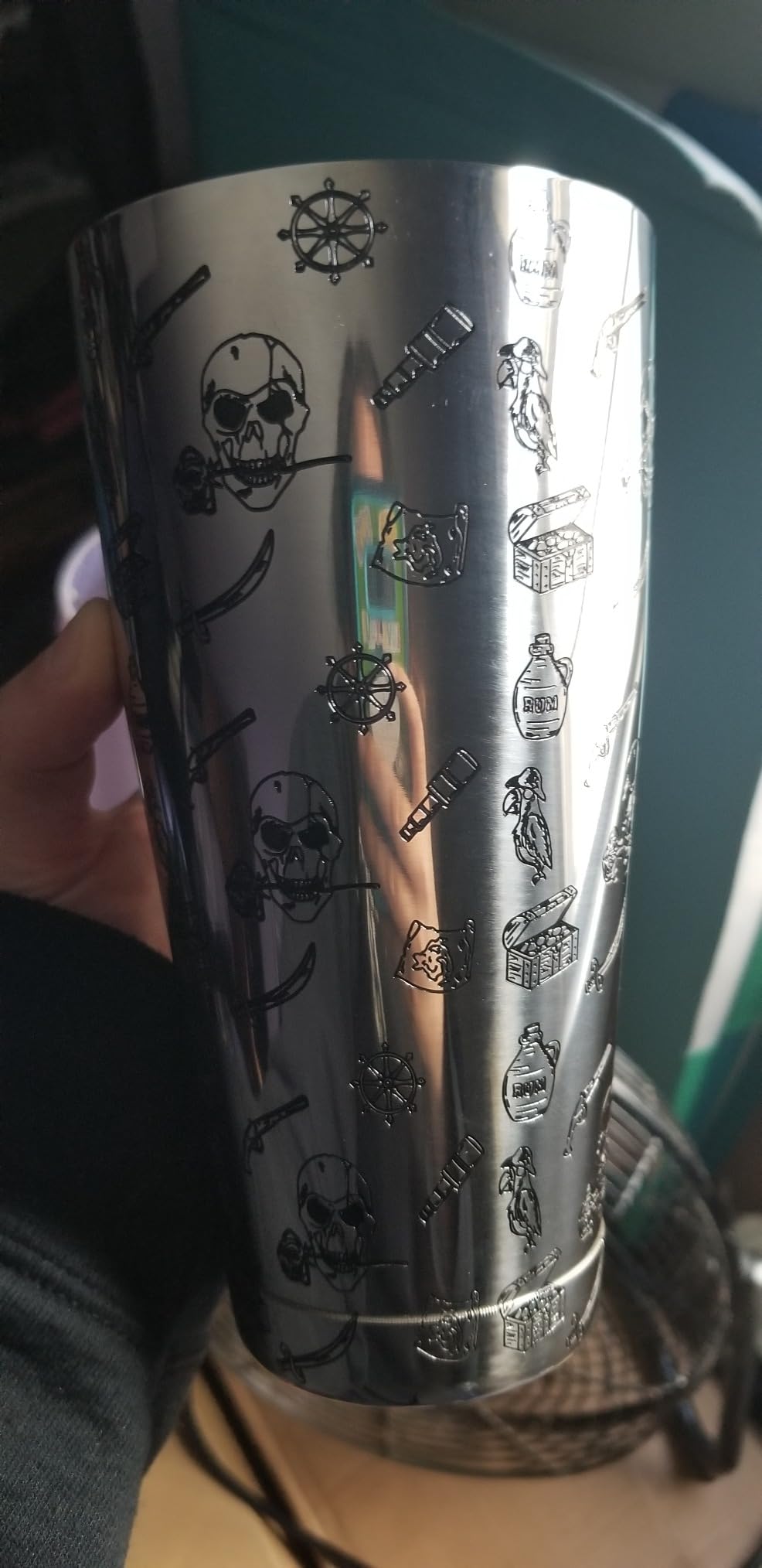 Cocktail Shaker Set - 5-Piece Bar Accessories Kit w/Weighted Boston Shaker, Strainer, Jigger, Mixing Spoon with Etched Skull Rose Pattern customer photo 1