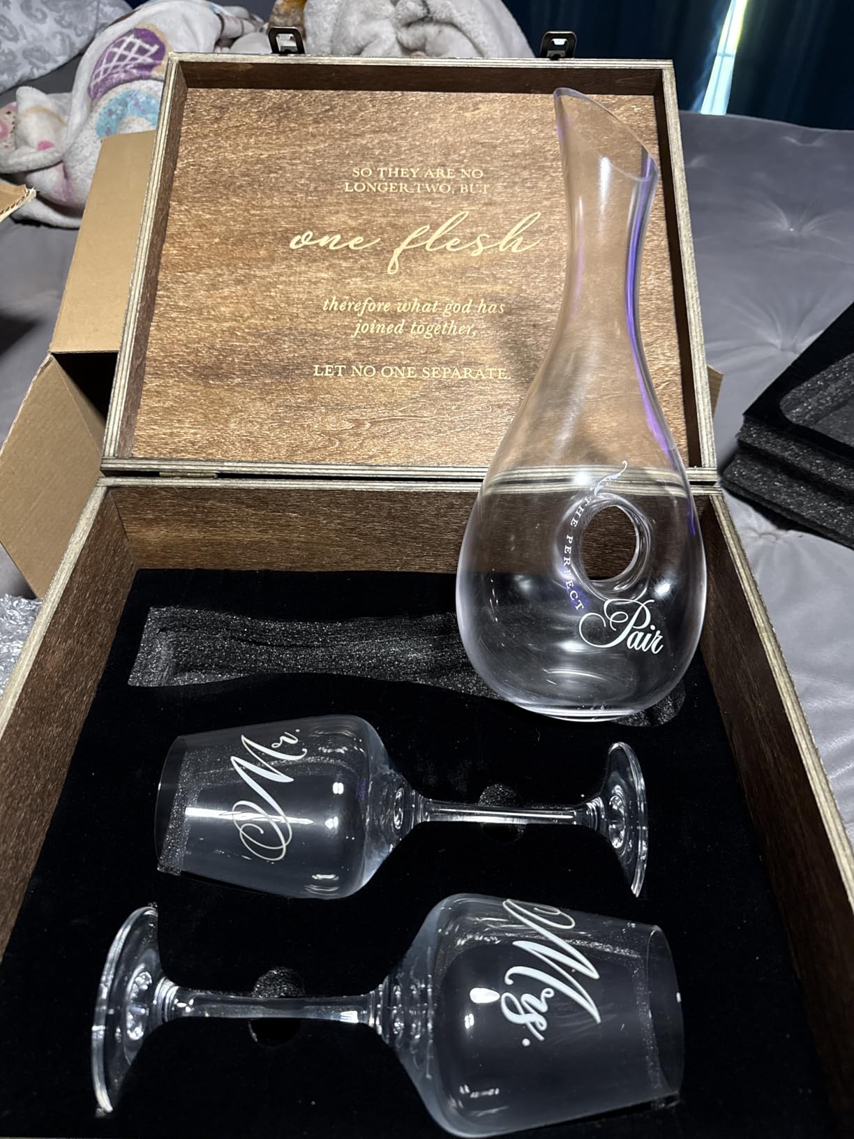 AW BRIDAL Wedding Gifts for Couples 2026, Mr and Mrs Wine Glasses and Decanter Set with Wood Box, Engagement Gift for Newly Engaged Couple, Bride and Groom Gift for Bridal Shower, Anniversary customer photo 1