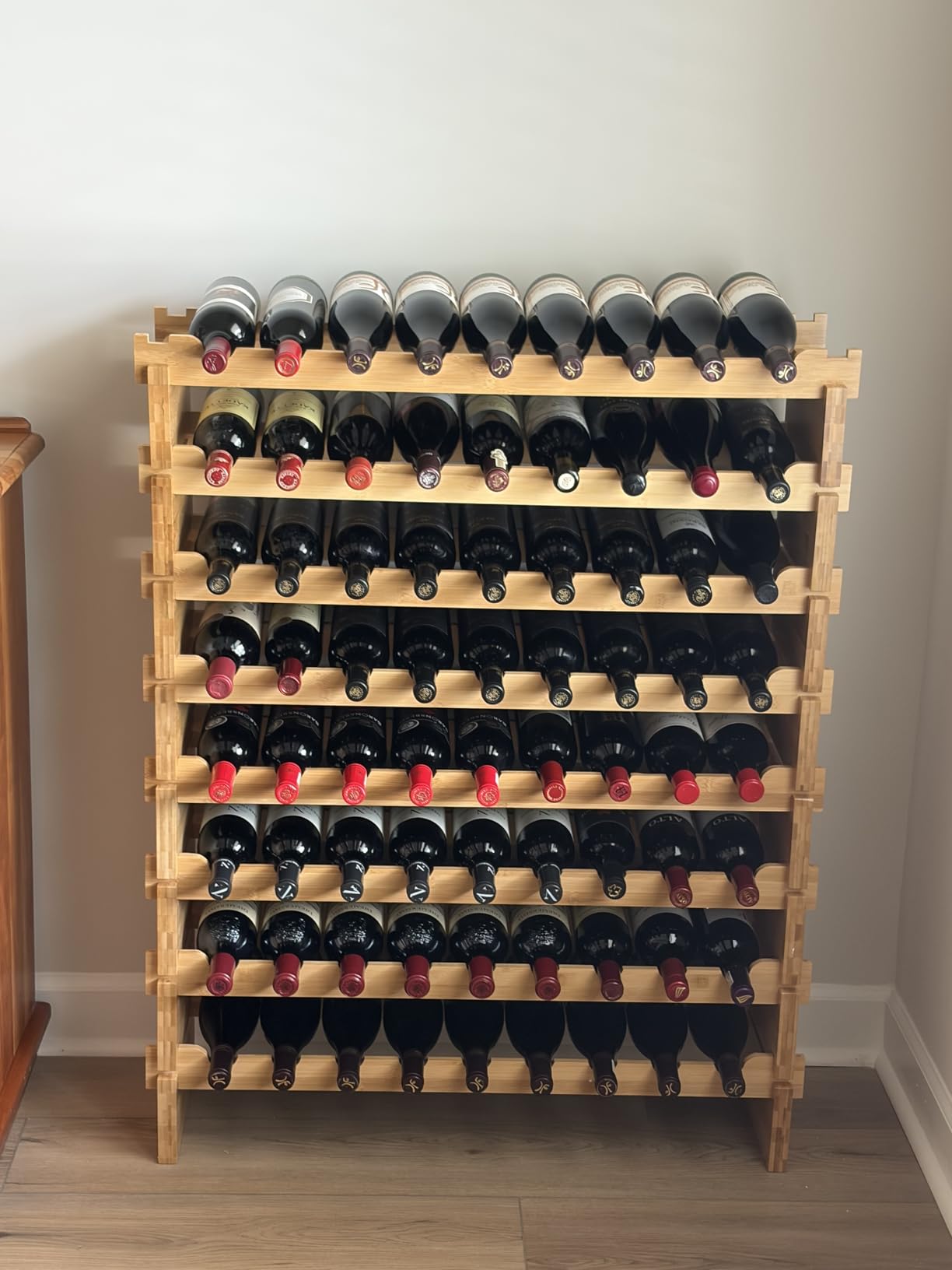 NutriChef 108 Bottle Wine Rack Stackable Bamboo Freestanding, 12 Tier Modular Shelf, Sturdy Wobble Free Upgraded 2026 Design, Easy No-Tool Assembly for Kitchen Cellar or Bar Storage customer photo 1