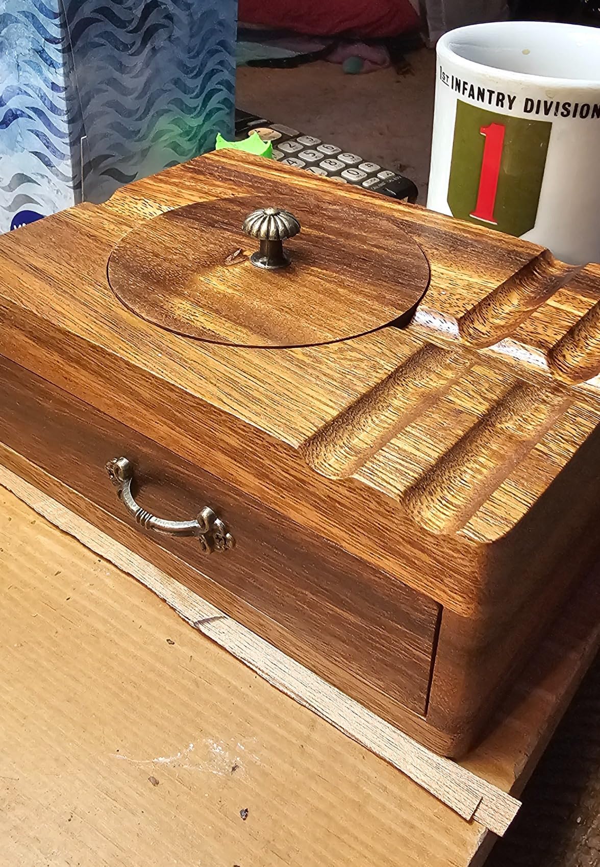 Joyoldelf Cigar Ashtray Wooden Box - Windproof Lid, Stainless Steel Removable Bowl, Cigar Holder & Drawer Organizer - Vintage Outdoor Ashtray Gift for Men, Patio, Porch, Home Bar customer photo 1