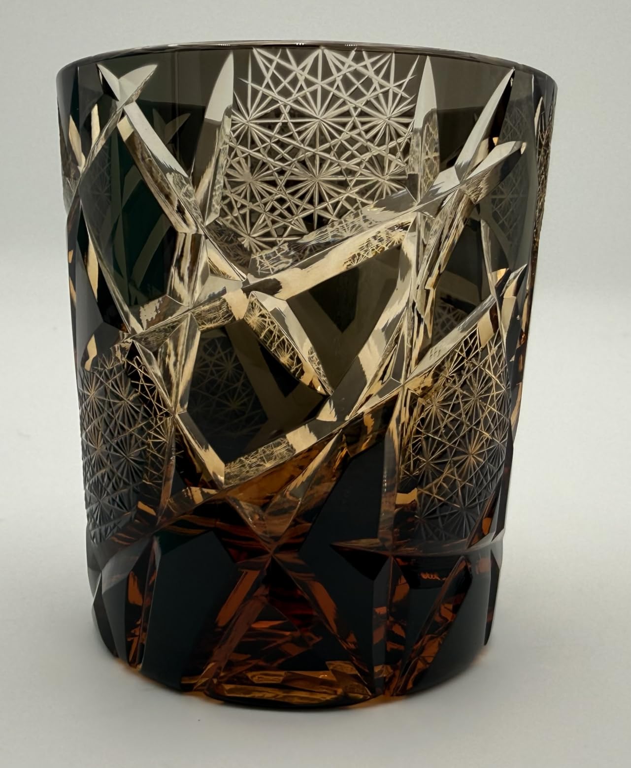 JINZHI Edo Kiriko Old Fashioned Glasses Japanese Style Crystal Amber 8 oz Black Diamond Cut Glass Cup Tumbler for Vodka Cocktail Whiskey customer photo 2