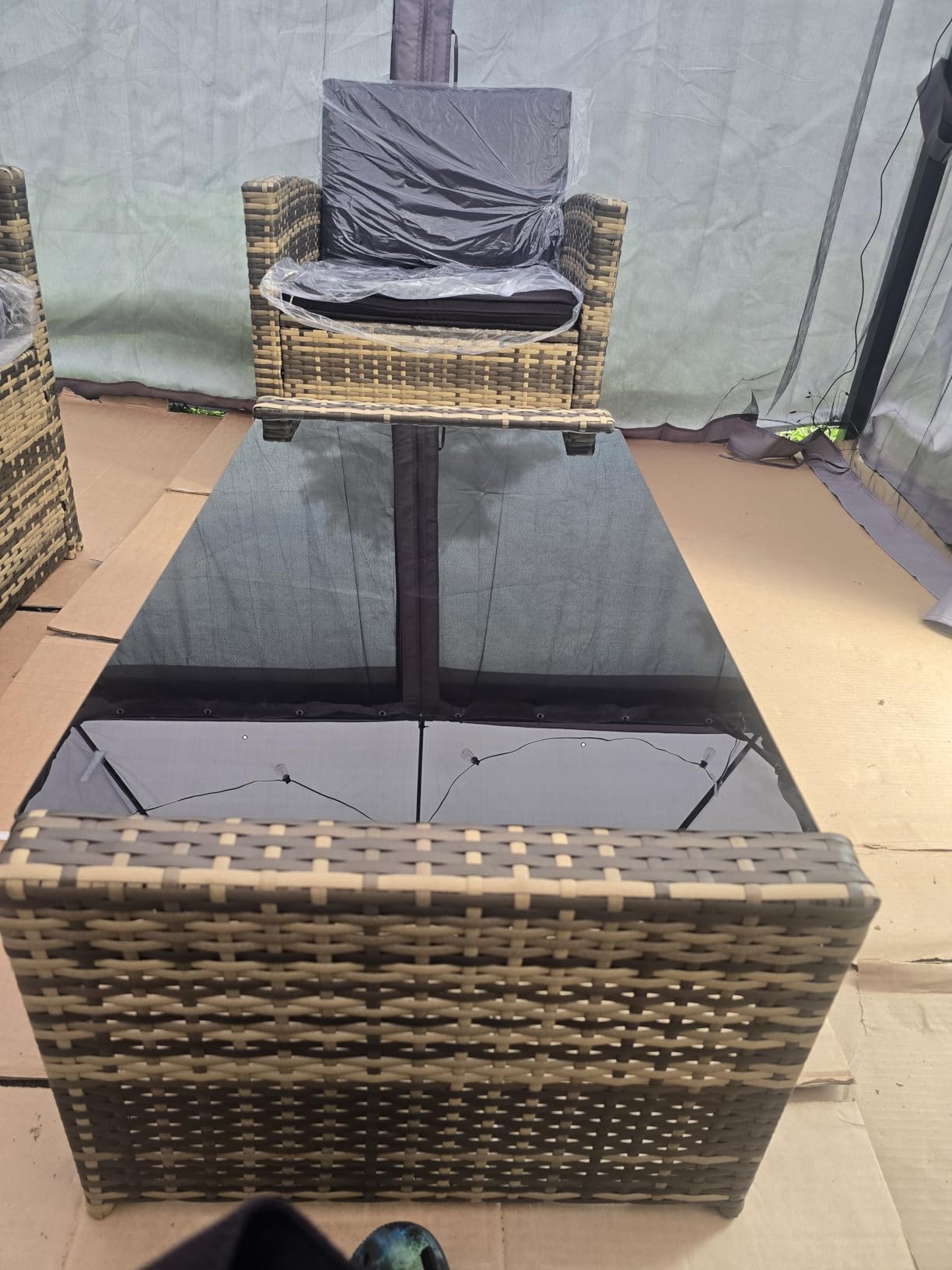 KROFEM 8-Piece Patio Furniture Set, Outdoor Wicker Rattan Sectional with Thick Cushions, Glass Top Table with Hidden Storage, Outdoor Conversation Set for Backyard, Porch, Patio, Black customer photo 2