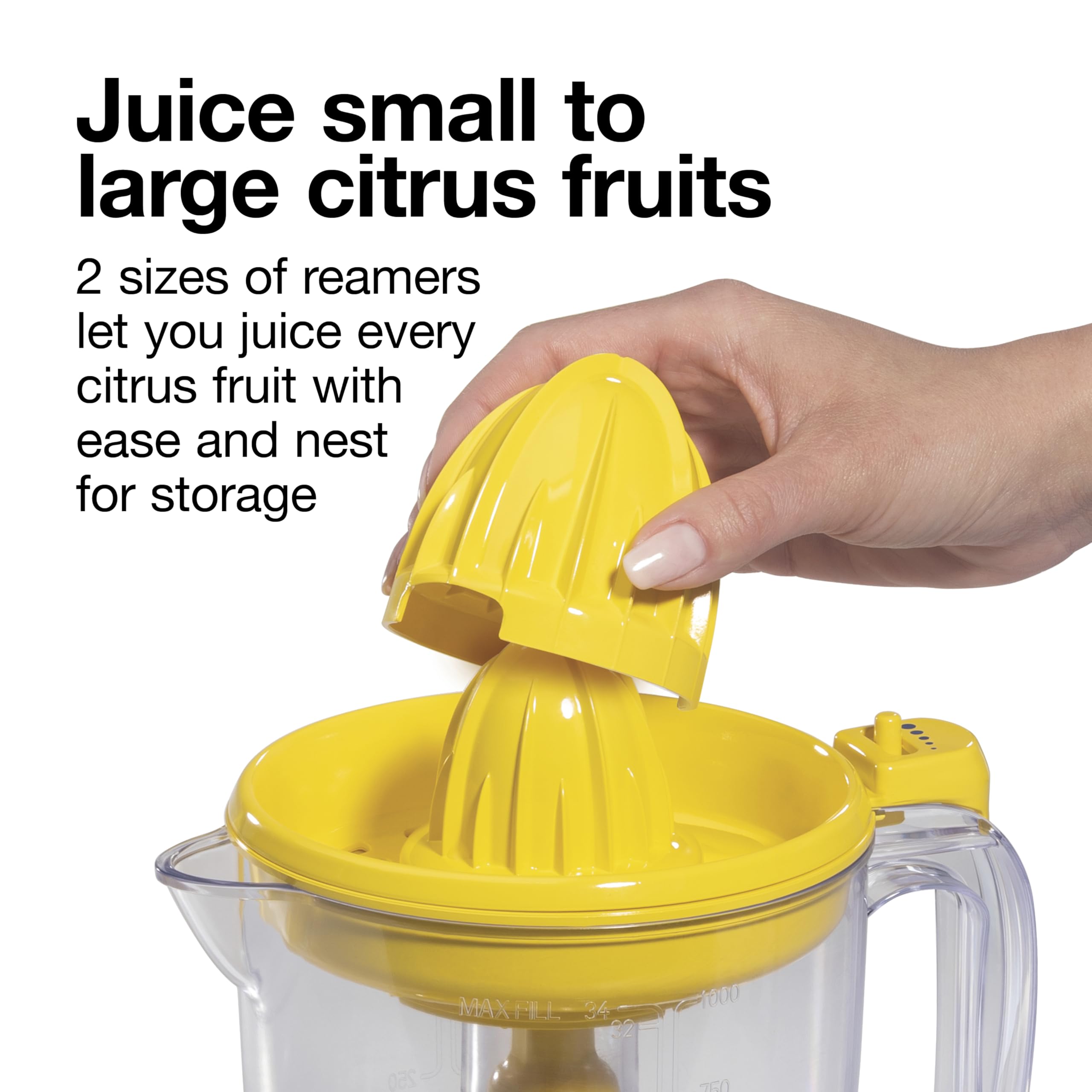 Proctor Silex Alex's Lemonade Stand Electric Citrus Juicer Machine, Large 34 oz. Pitcher, Pressure Activated, for Lemons, Limes and Oranges, 34 oz, Includes 2 Reamers & Recipe Book, Yellow (66341) customer photo 1