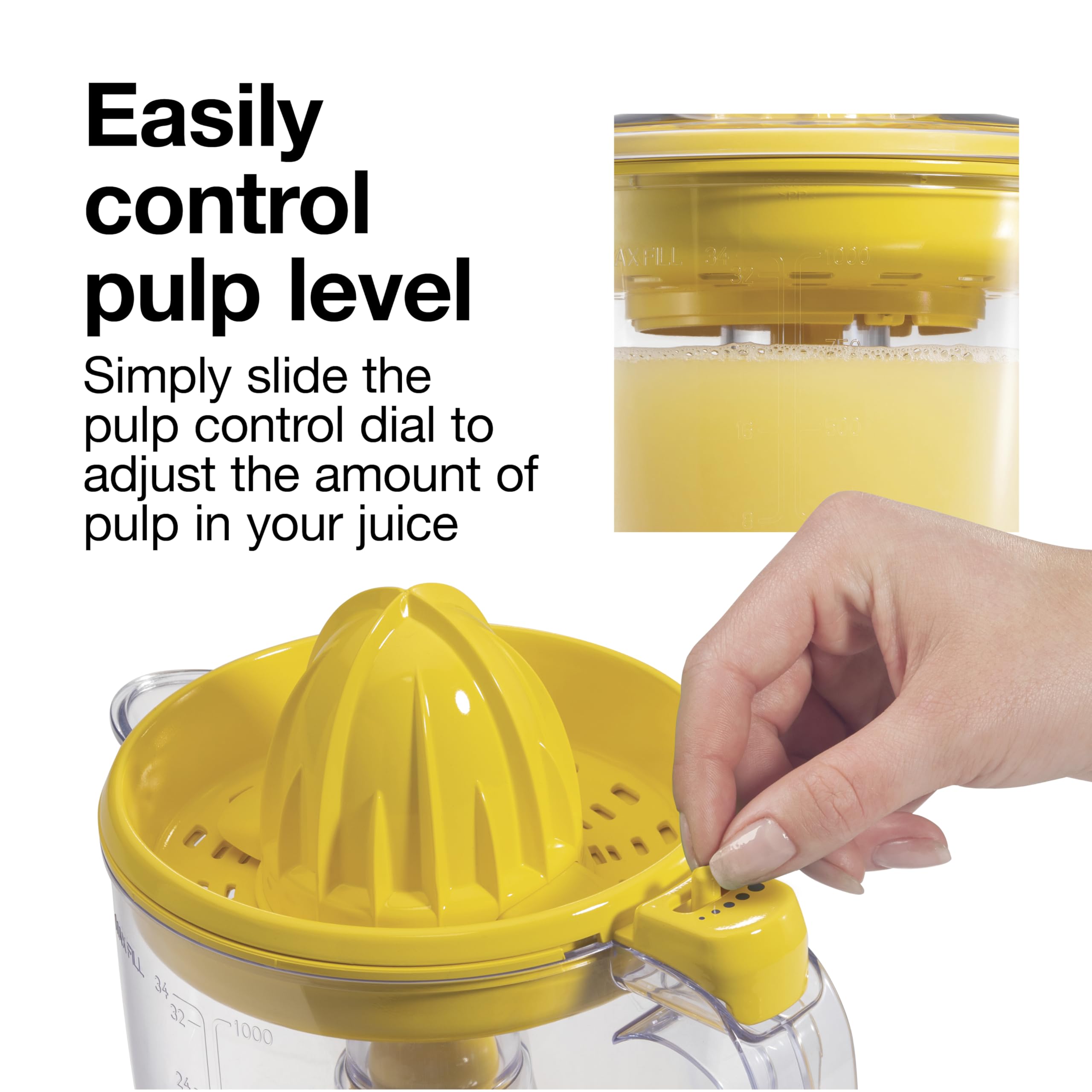 Proctor Silex Alex's Lemonade Stand Electric Citrus Juicer Machine, Large 34 oz. Pitcher, Pressure Activated, for Lemons, Limes and Oranges, 34 oz, Includes 2 Reamers & Recipe Book, Yellow (66341) customer photo 2