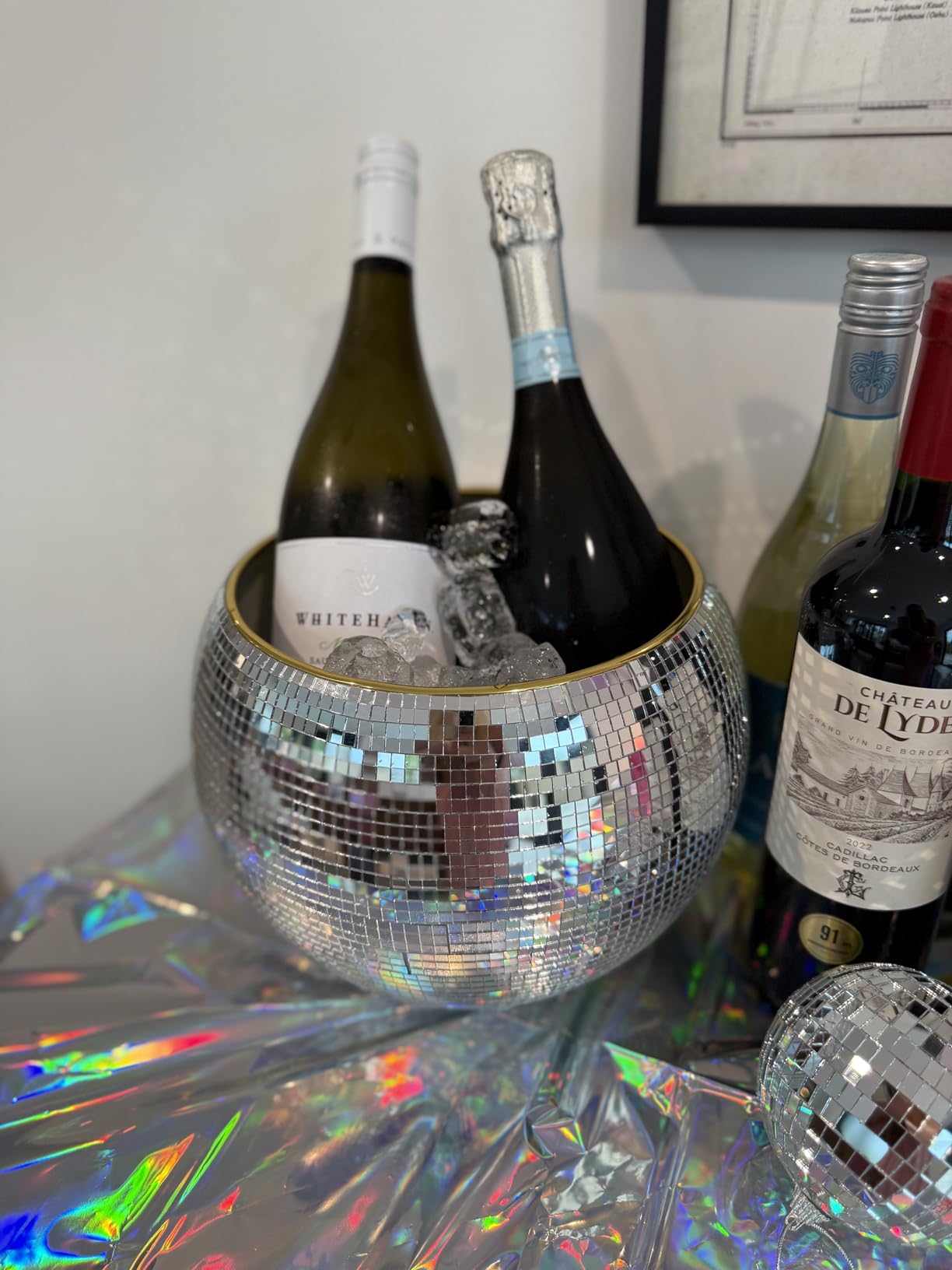 9.8 Inch Disco Ball Ice Bucket, Mirror Silver Cooler for Wine, Beer & Champagne, Perfect Retro Party Accessory customer photo 1