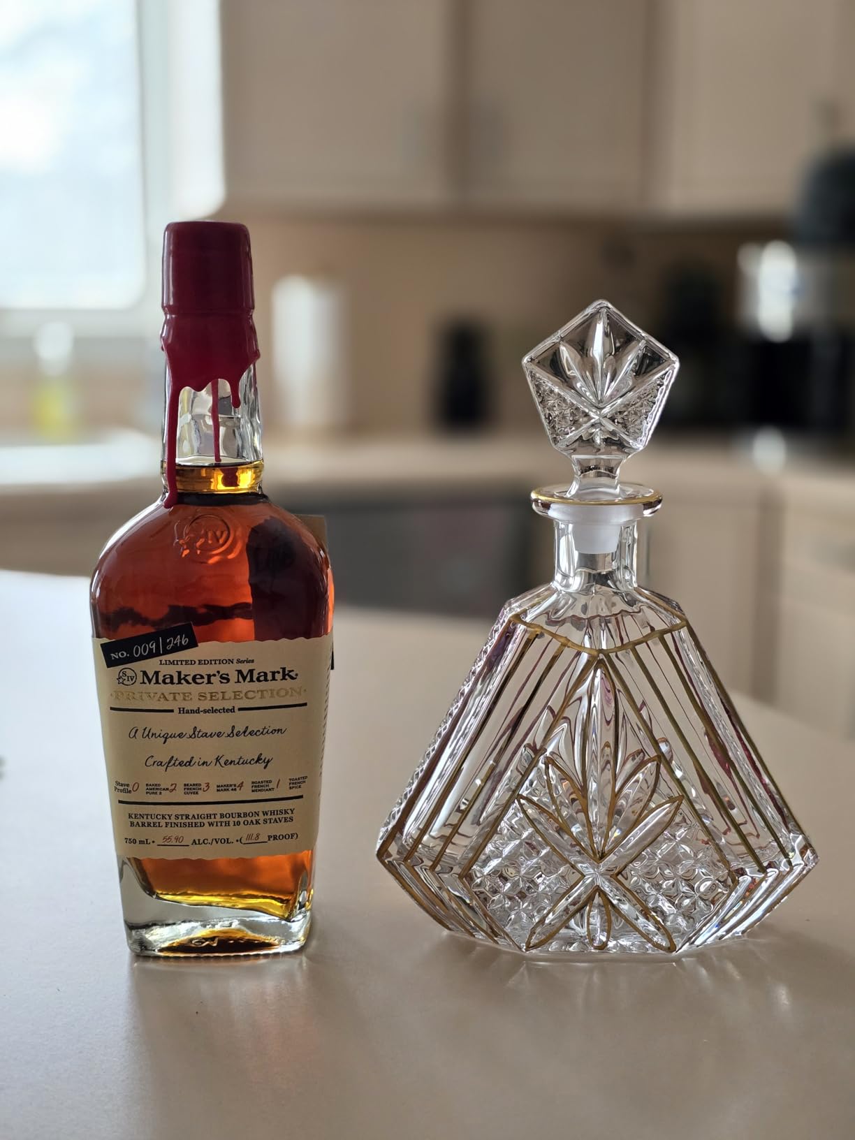 Hand-painted Gold Decanter Set for Men - Whiskey Decanter, Wine Aerator, and 2 Glasses, Liquor Bottles, Bourbon and Tequila Decanter, crystal decanter and 2 old fashioned glass customer photo 1