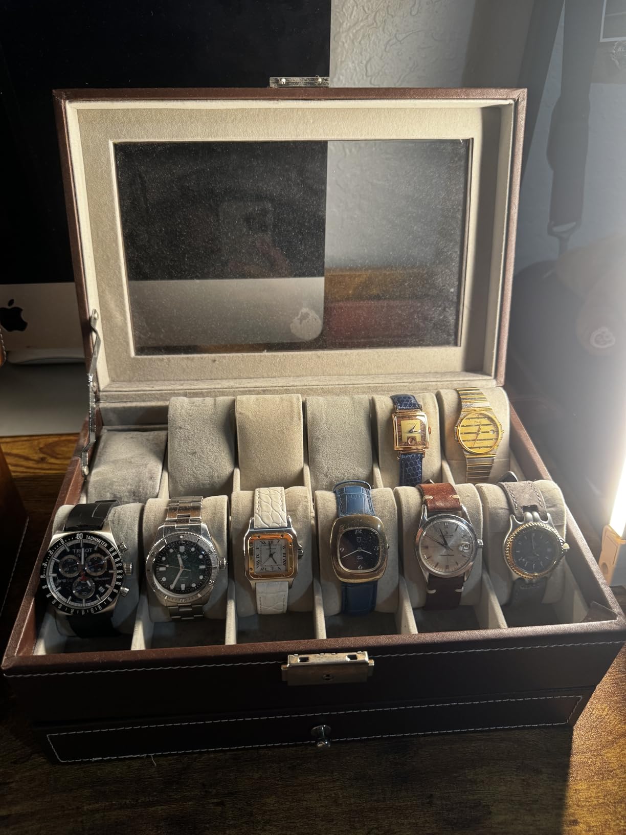 ROTHWELL Luxury Watch Box for 12 Watches - PU Leather Watch Box with Real Glass Lid - Slide out Accessory Drawer with Multiple Compartments (Carbon) customer photo 2