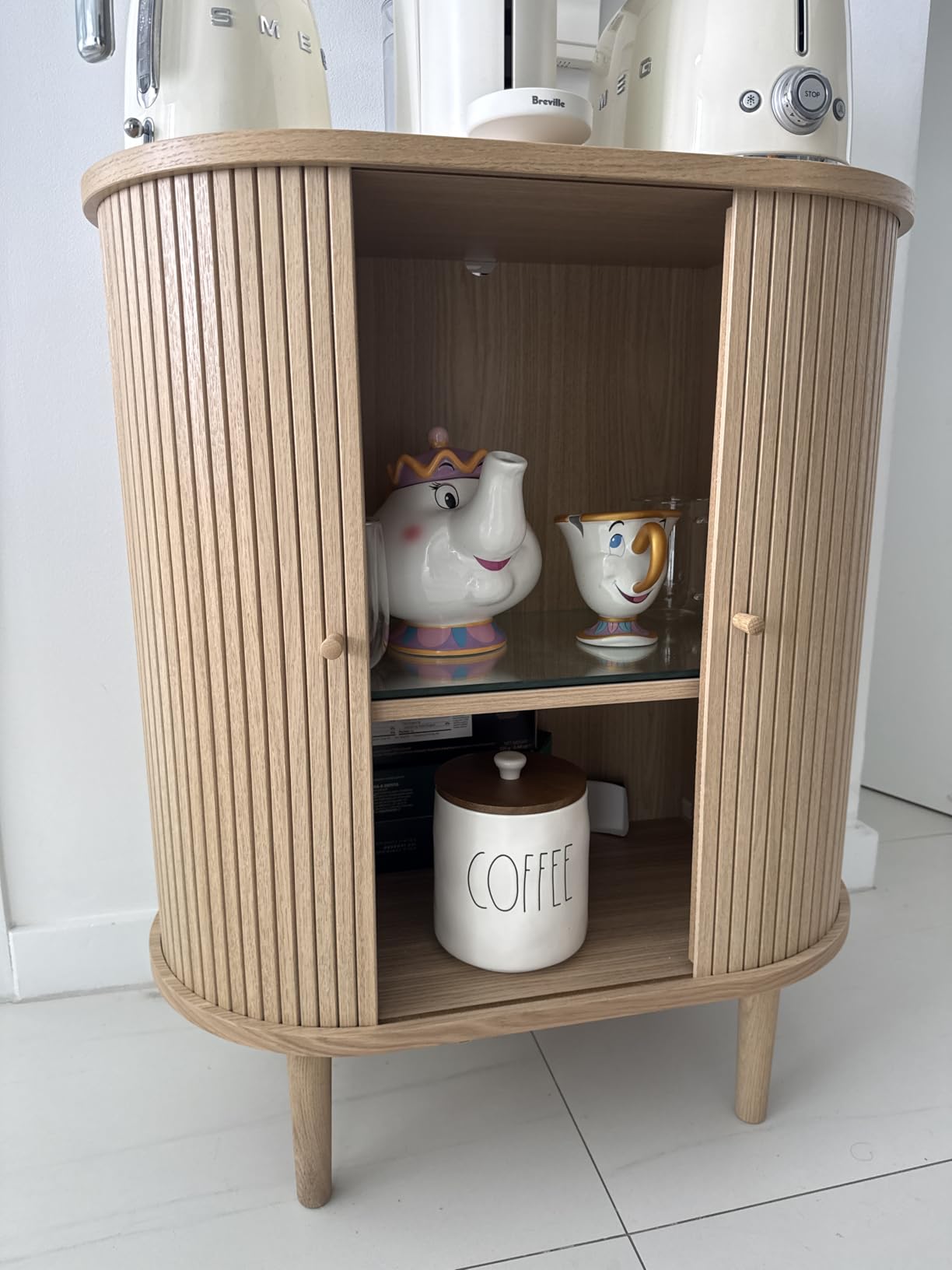 WERMO 28'' Fluted Bar Cabinet with Sliding Doors, Hidden Storage and Adjustable Shelf - Modern Liquor Cabinet and Narrow Wine Bar, Small Coffee Station, 28 Inch Wide Fluted Sideboard Buffet (Walnut) customer photo 2