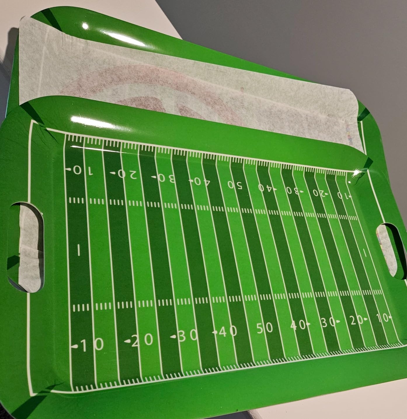 gisgfim 2Pcs Football Serving Trays, 16.1 x 11.1 Inch, Melamine, Rectangular, Green, Football Themed Design, Stackable, Handle, Perfect for Game Day Snacks, Tailgate, Birthday Party Decorations customer photo 2