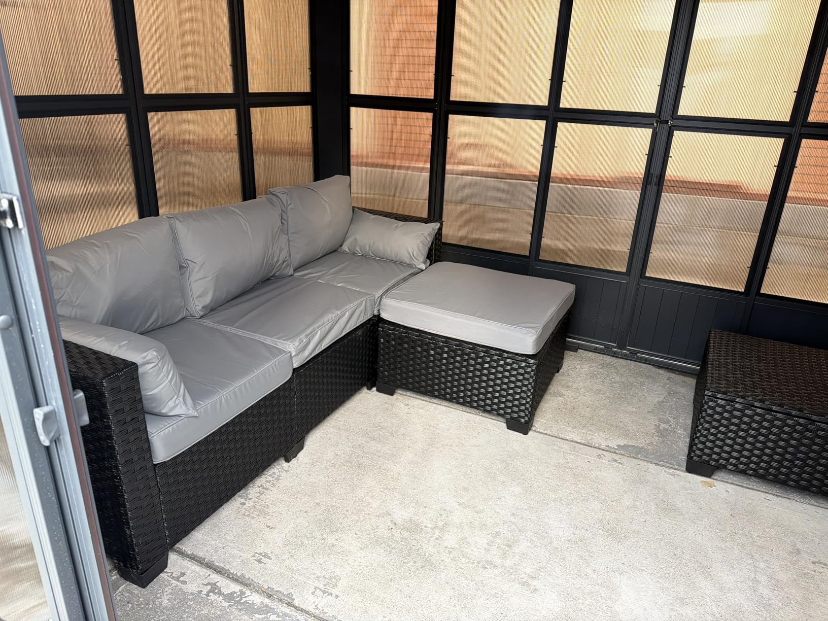 3 Pieces Patio Furniture Set Outdoor Sectional Wicker Patio Furniture Patio Couch with Ottoman and Outdoor Storage Table All-Weather Anti-Slip Cushions Waterproof Covers, Light Grey customer photo 1
