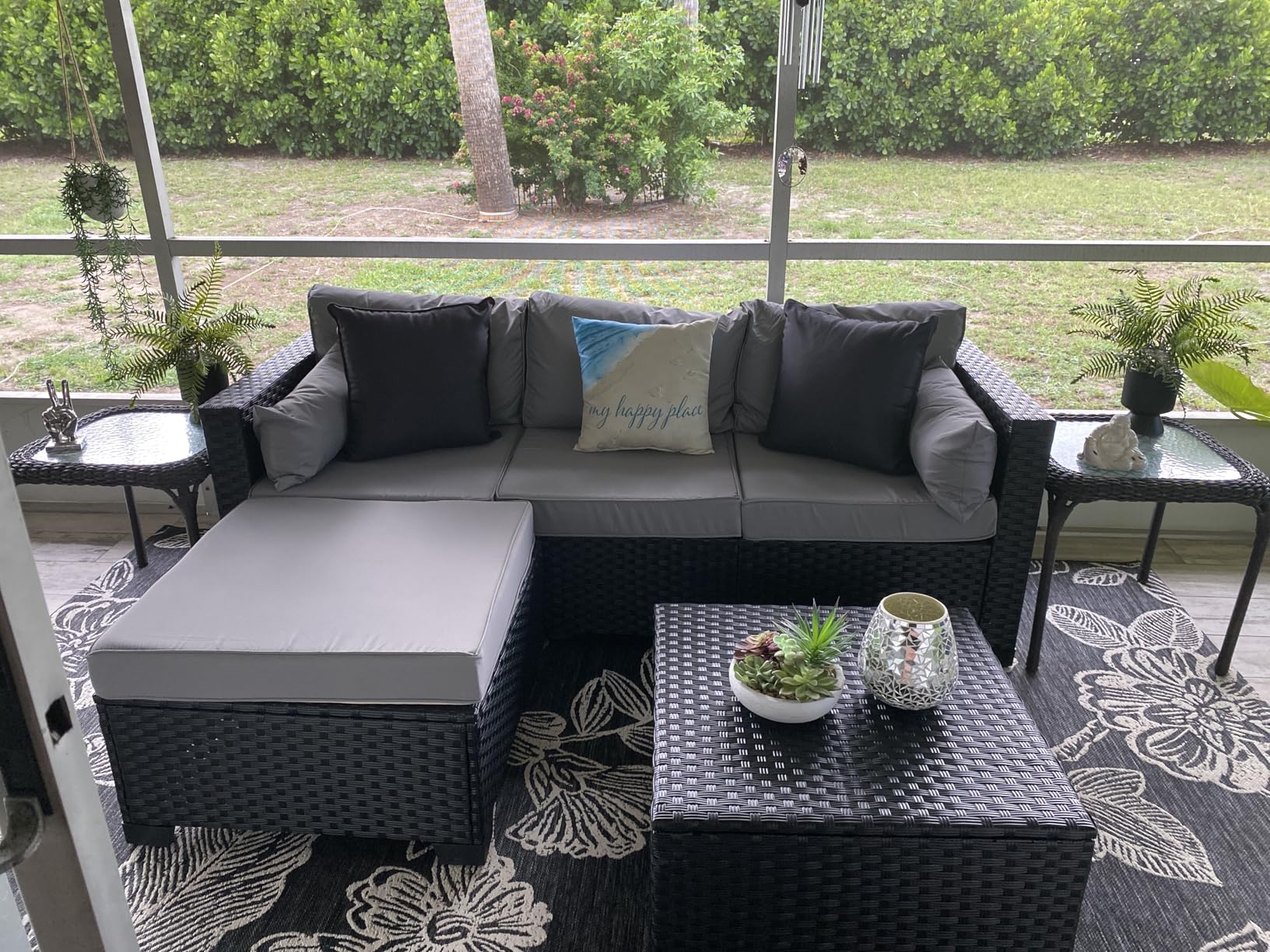 3 Pieces Patio Furniture Set Outdoor Sectional Wicker Patio Furniture Patio Couch with Ottoman and Outdoor Storage Table All-Weather Anti-Slip Cushions Waterproof Covers, Light Grey customer photo 2