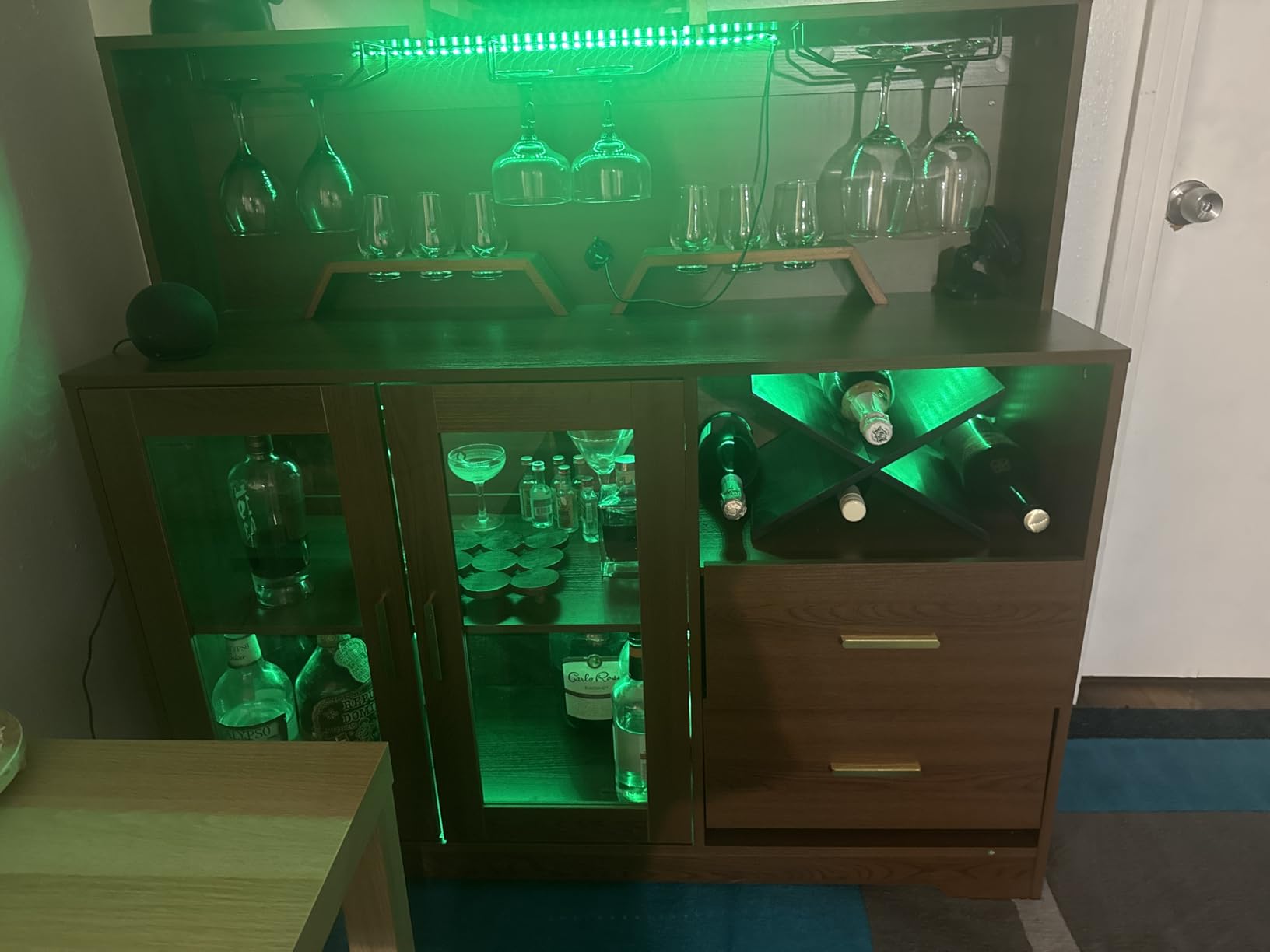 Bar Cabinet for Home with LED Light, Coffee Bar Cabinet with Wine & Glass Rack, Wine Cabinets with Drawers & Microwave Stand, Modern Liquor Cabinets for Kitchen, Living Room, Dining Room (Black) customer photo 1