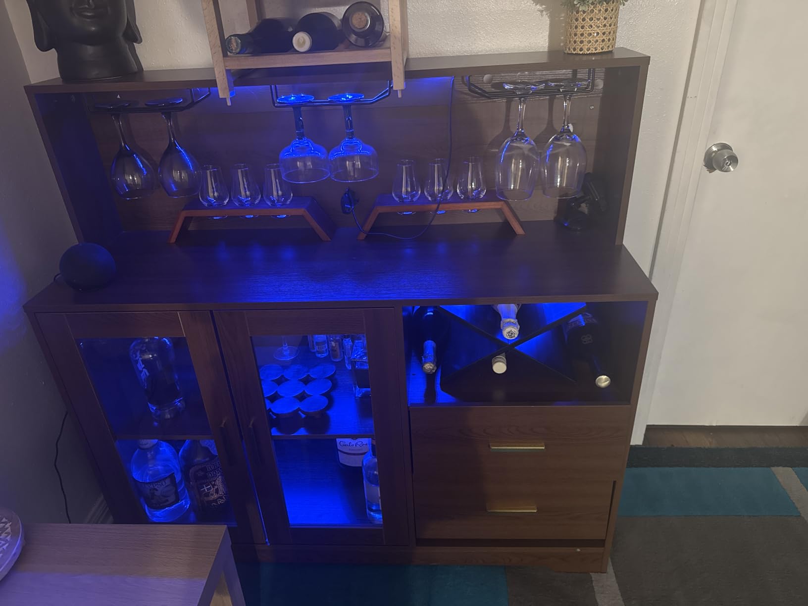 Bar Cabinet for Home with LED Light, Coffee Bar Cabinet with Wine & Glass Rack, Wine Cabinets with Drawers & Microwave Stand, Modern Liquor Cabinets for Kitchen, Living Room, Dining Room (Black) customer photo 2