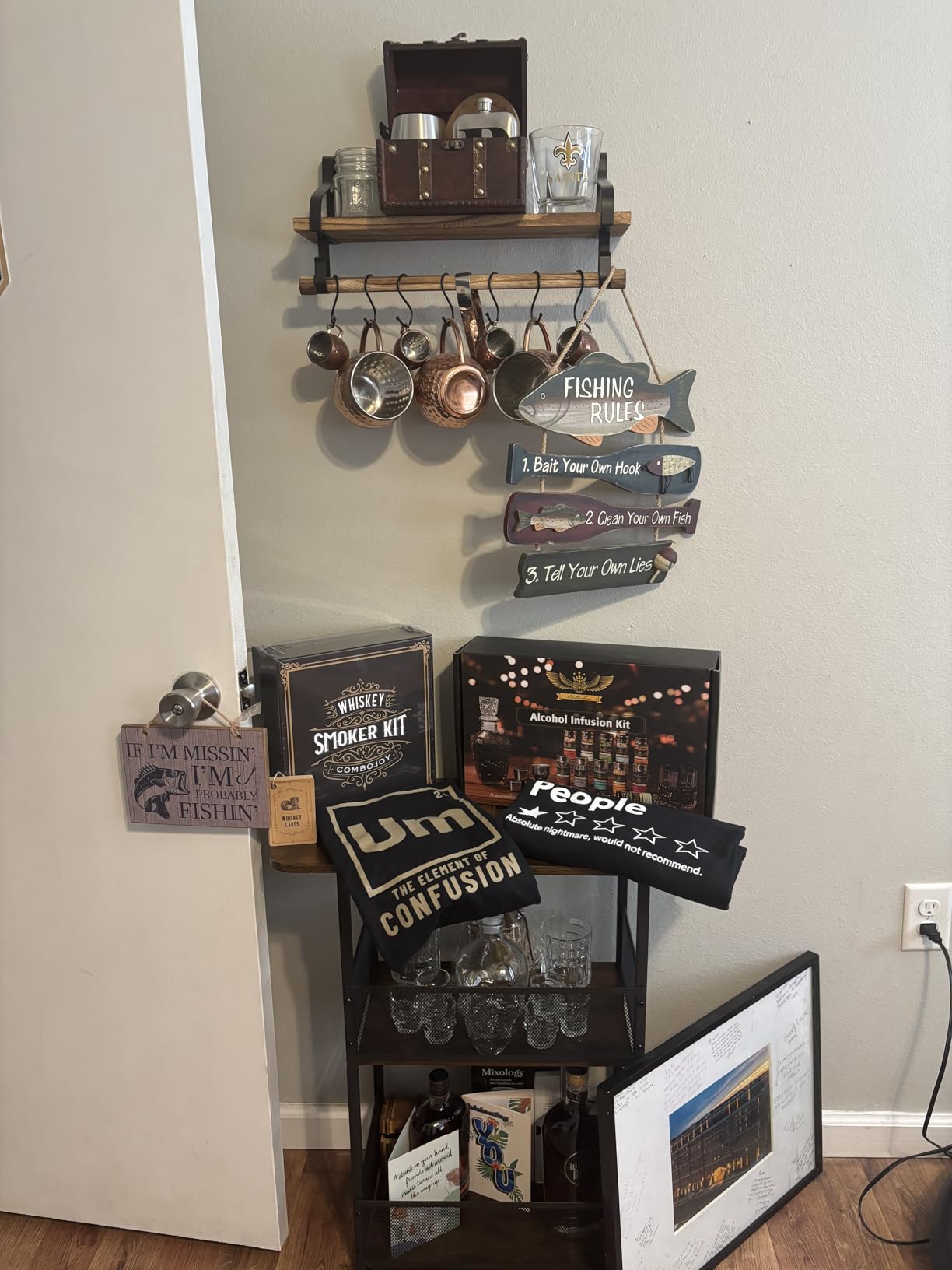 Eyteenokk Floor Standing Freestanding Whiskey Rack: 3 Tier Wine Rack Mini Bar Table Corner Wine Bottle Display Stand Liquor Cabinet Bar Cart, for Bottles,Cocktail Shaker,Mugs customer photo 1