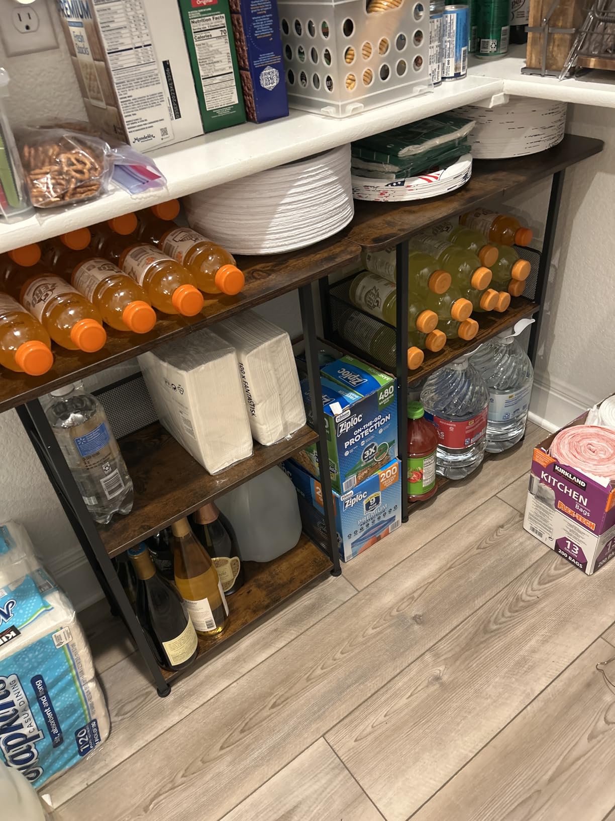 Eyteenokk Floor Standing Freestanding Whiskey Rack: 3 Tier Wine Rack Mini Bar Table Corner Wine Bottle Display Stand Liquor Cabinet Bar Cart, for Bottles,Cocktail Shaker,Mugs customer photo 2