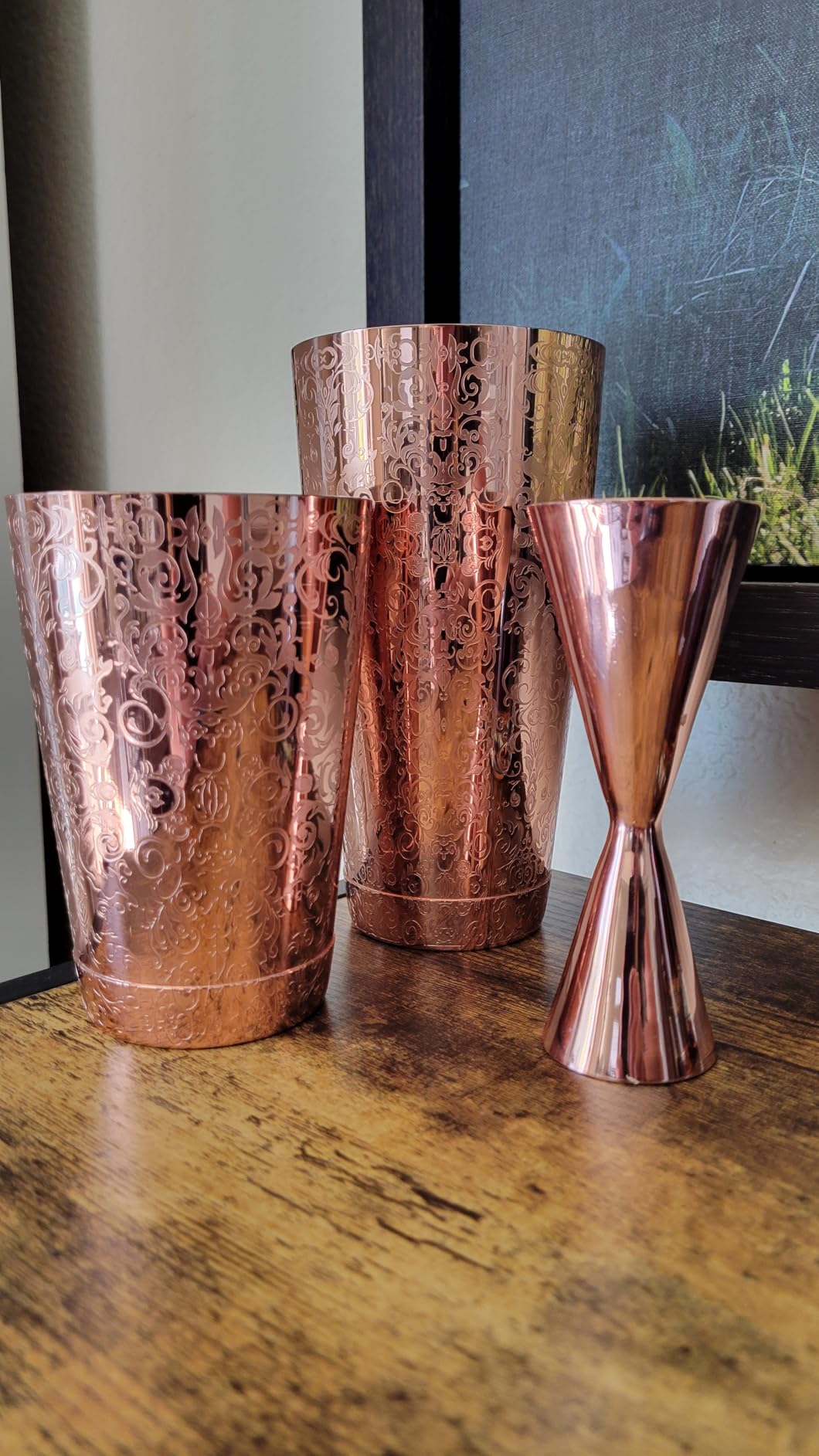 Stainless Steel Boston Shaker with Etched Pattern Weighted Shaking Tin Set (Spirit Silver) customer photo 1