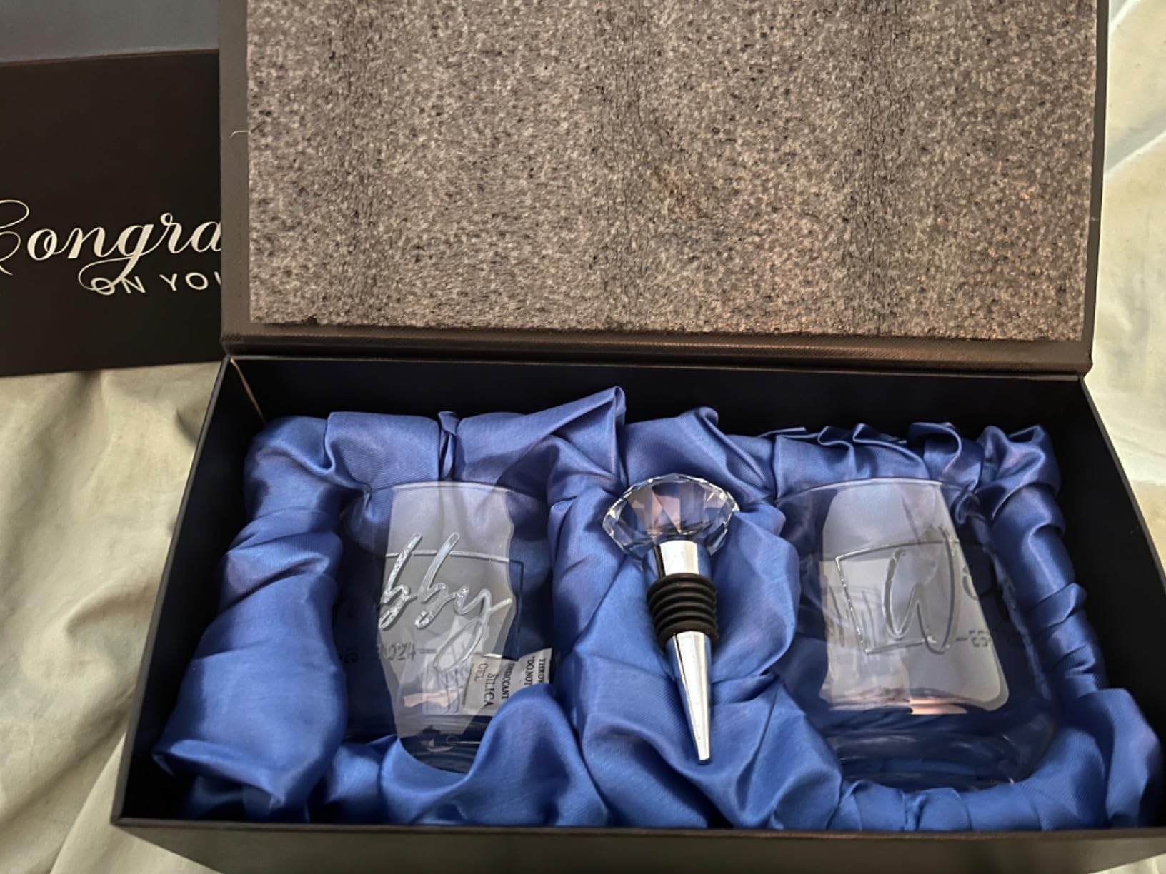 comfit Wedding Gifts for Couples 2026, Bridal Shower Gifts, His and Hers Gift, Whiskey Wine Glasses with Diamond Wine Stopper Set, Anniversary Christmas Gift for Couples, Hubby and Wifey customer photo 1