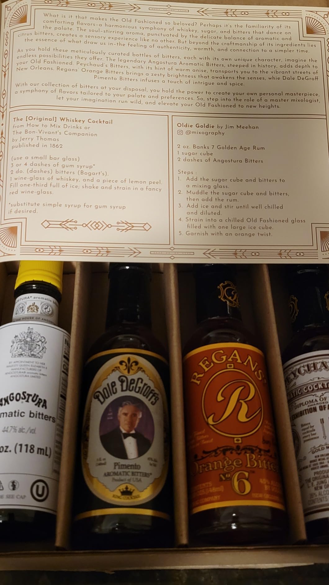 COCKTAILIER Aromatic Cocktail Bitters for Old Fashioned Gift Set | 4 Bottles: Angostura, Peychaud's, Regans' Orange, and Dale DeGroff's Pimento Bitters | Whiskey Bitters Set | Sampler Set customer photo 1
