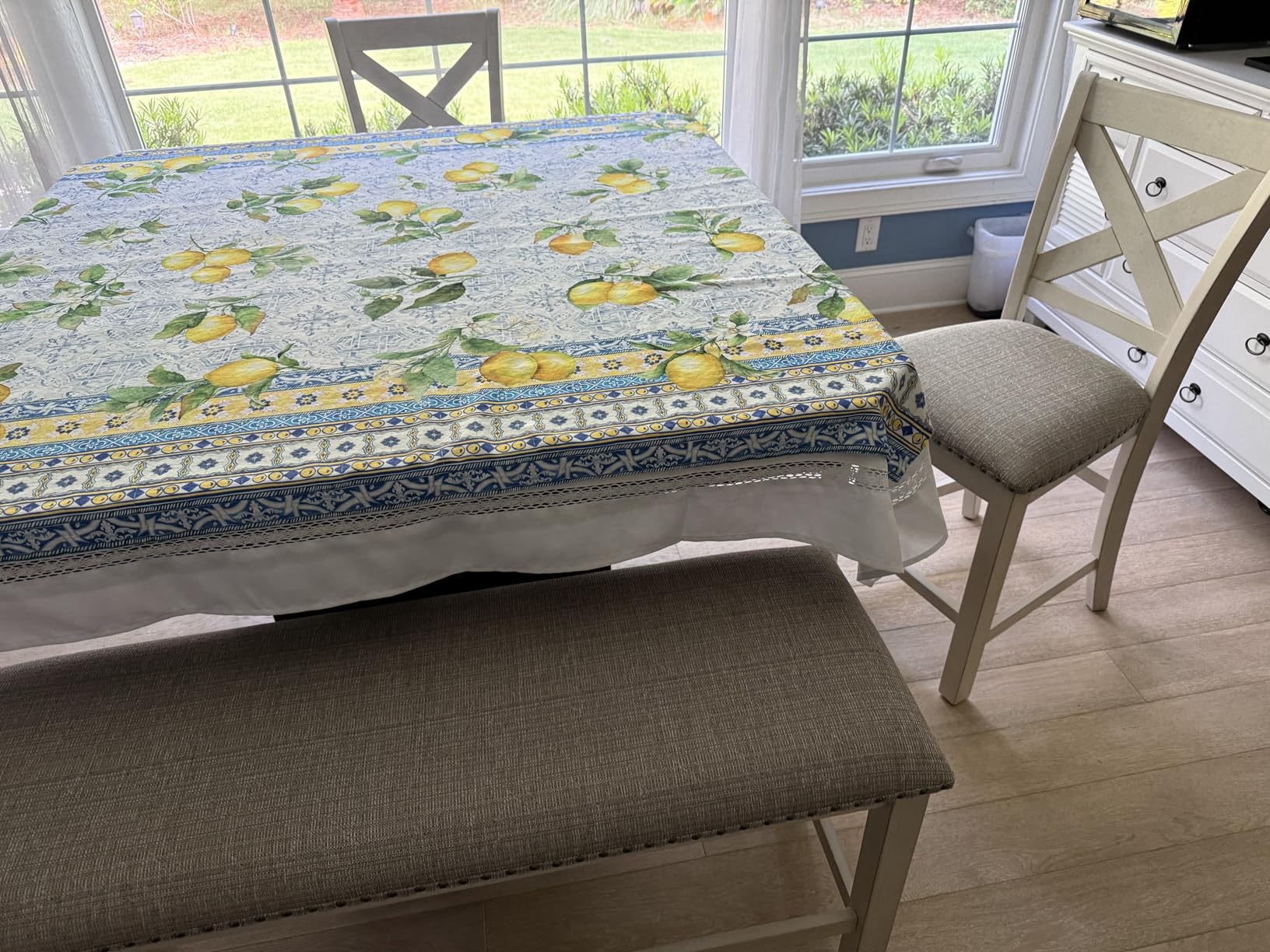 Signature Design by Ashley Robbinsdale Farmhouse Upholstered Barstool, Set of 2, 'X-Back', Nailhead Trim, Wood, 24.75' H, White & Light Gray customer photo 1