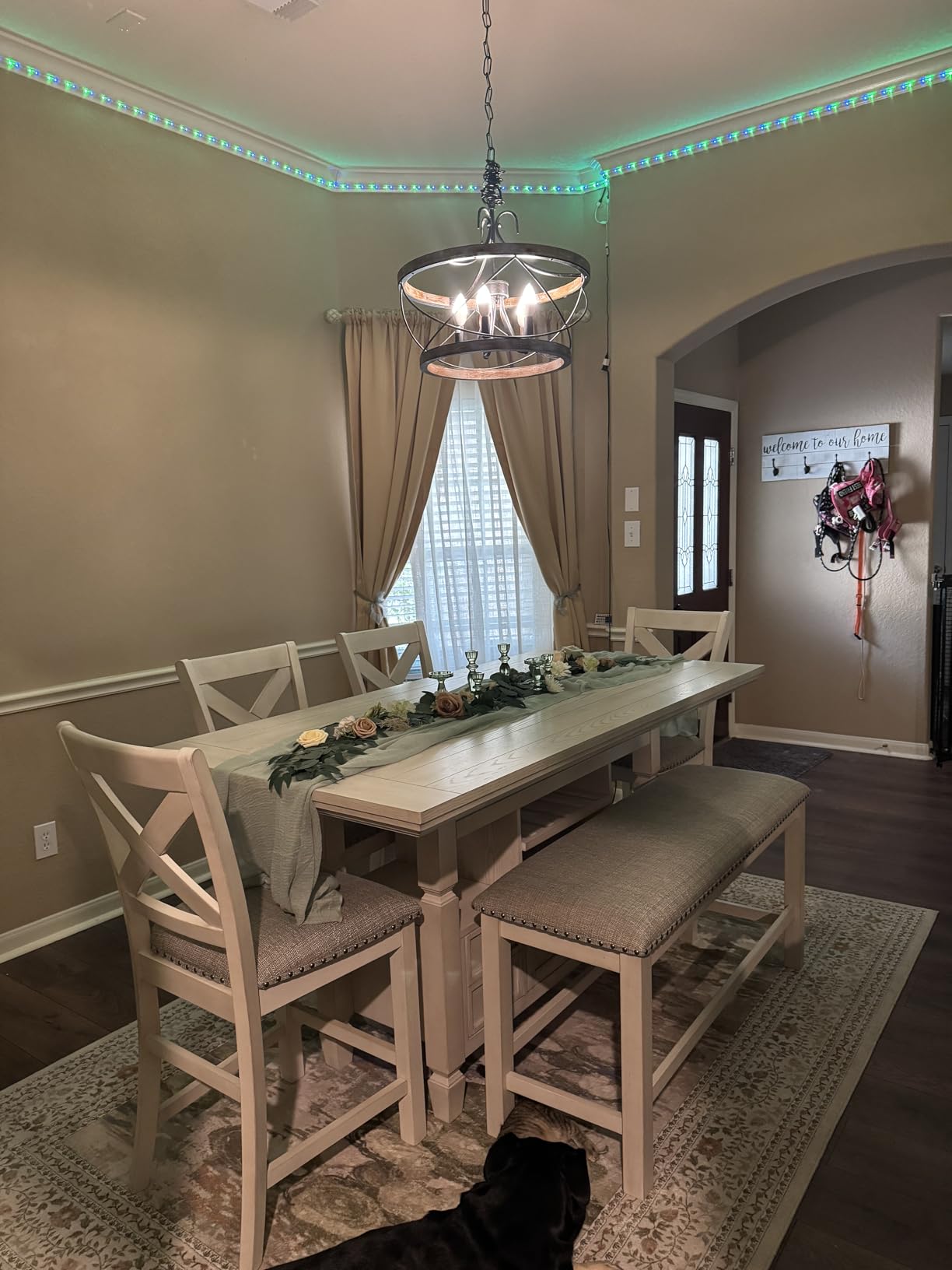 Signature Design by Ashley Robbinsdale Farmhouse Upholstered Barstool, Set of 2, 'X-Back', Nailhead Trim, Wood, 24.75' H, White & Light Gray customer photo 2