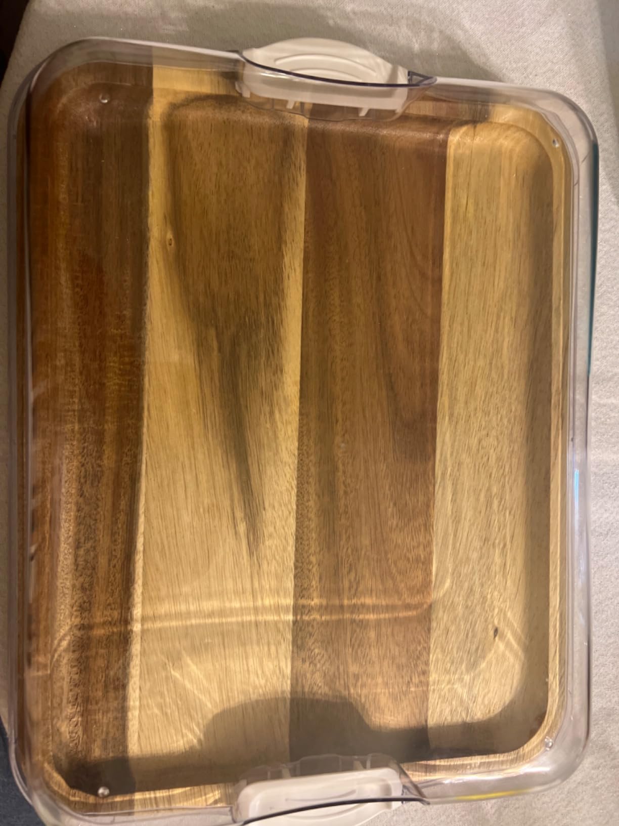 FARBERWARE Build-A-Board Acacia Cutting Board with Built-in Storage Compartments, Clear Locking Lid & White Handles, Great for Charcuterie & Snacks customer photo 2