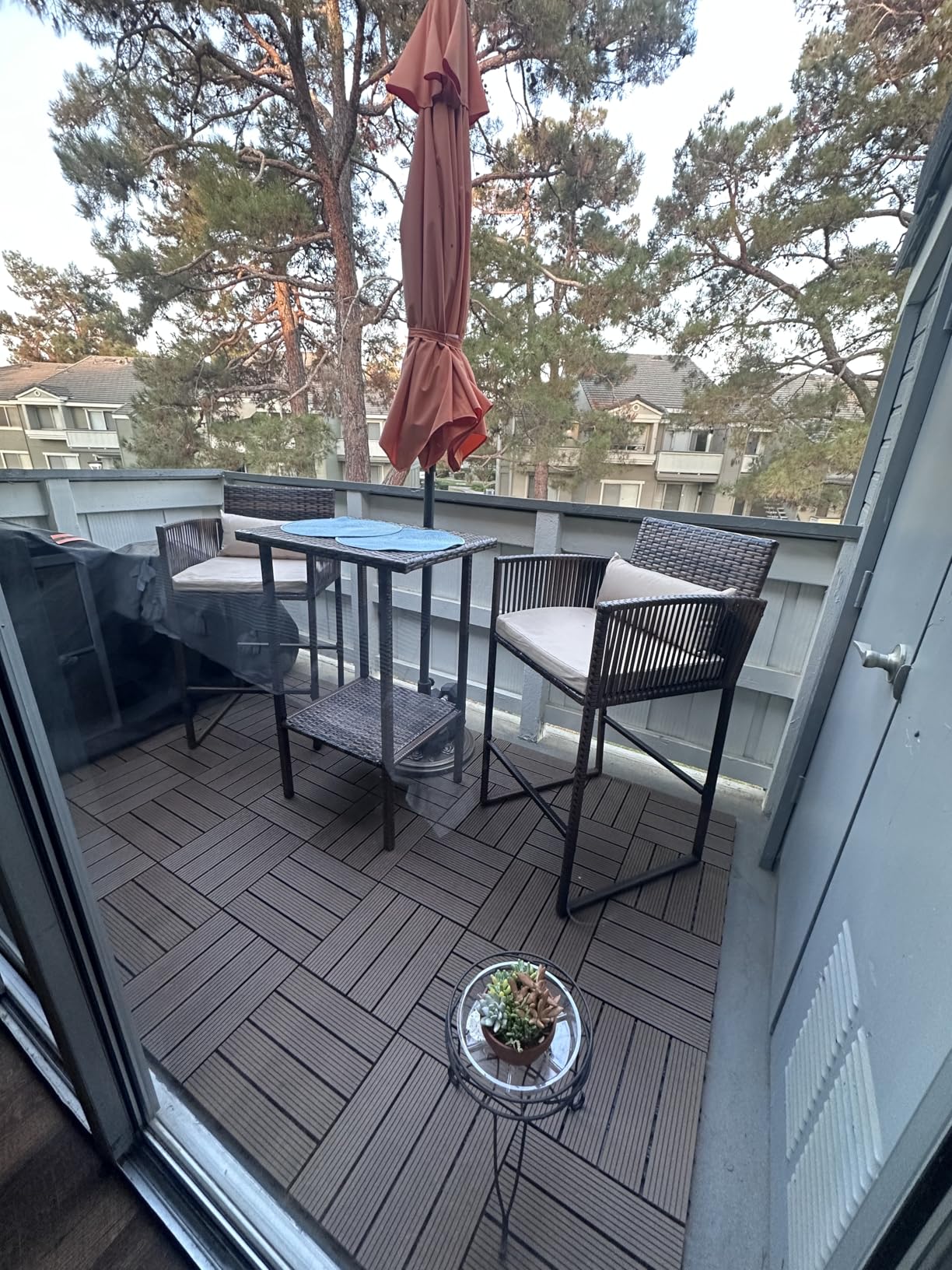 VINGLI 3 PCS Patio Bar Set Wicker, Outdoor Bar Table and Bar Stools with Storage Shelf and Cushions, Bar Height Outdoor Table and Chairs Wicker Furniture customer photo 1