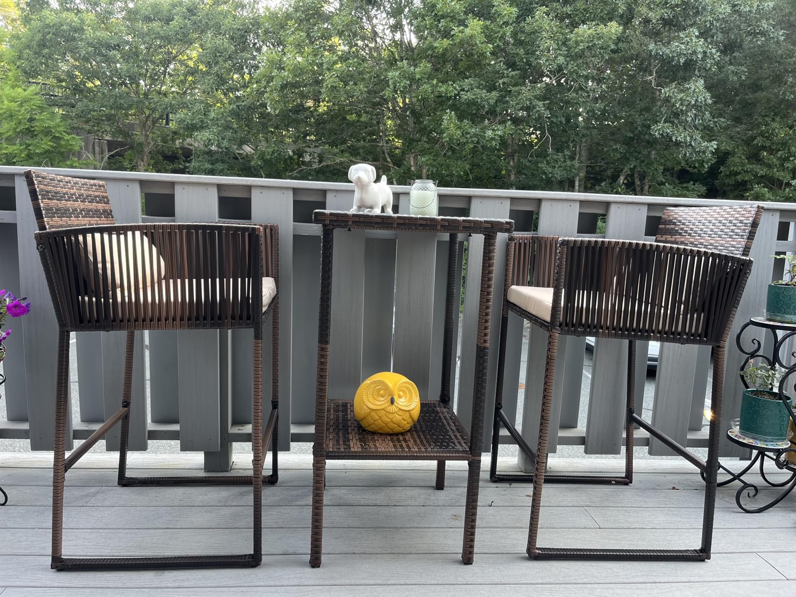 VINGLI 3 PCS Patio Bar Set Wicker, Outdoor Bar Table and Bar Stools with Storage Shelf and Cushions, Bar Height Outdoor Table and Chairs Wicker Furniture customer photo 2